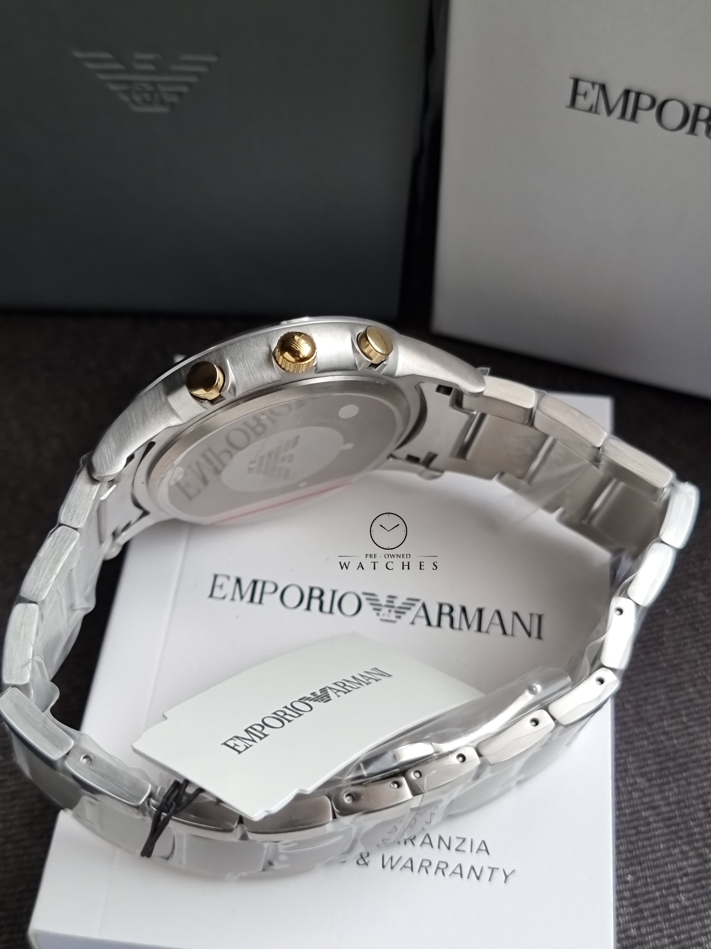 Emporio Armani Classic Silver Stainless Steel Grey Dial Chronograph Quartz Men's Watch  AR11047