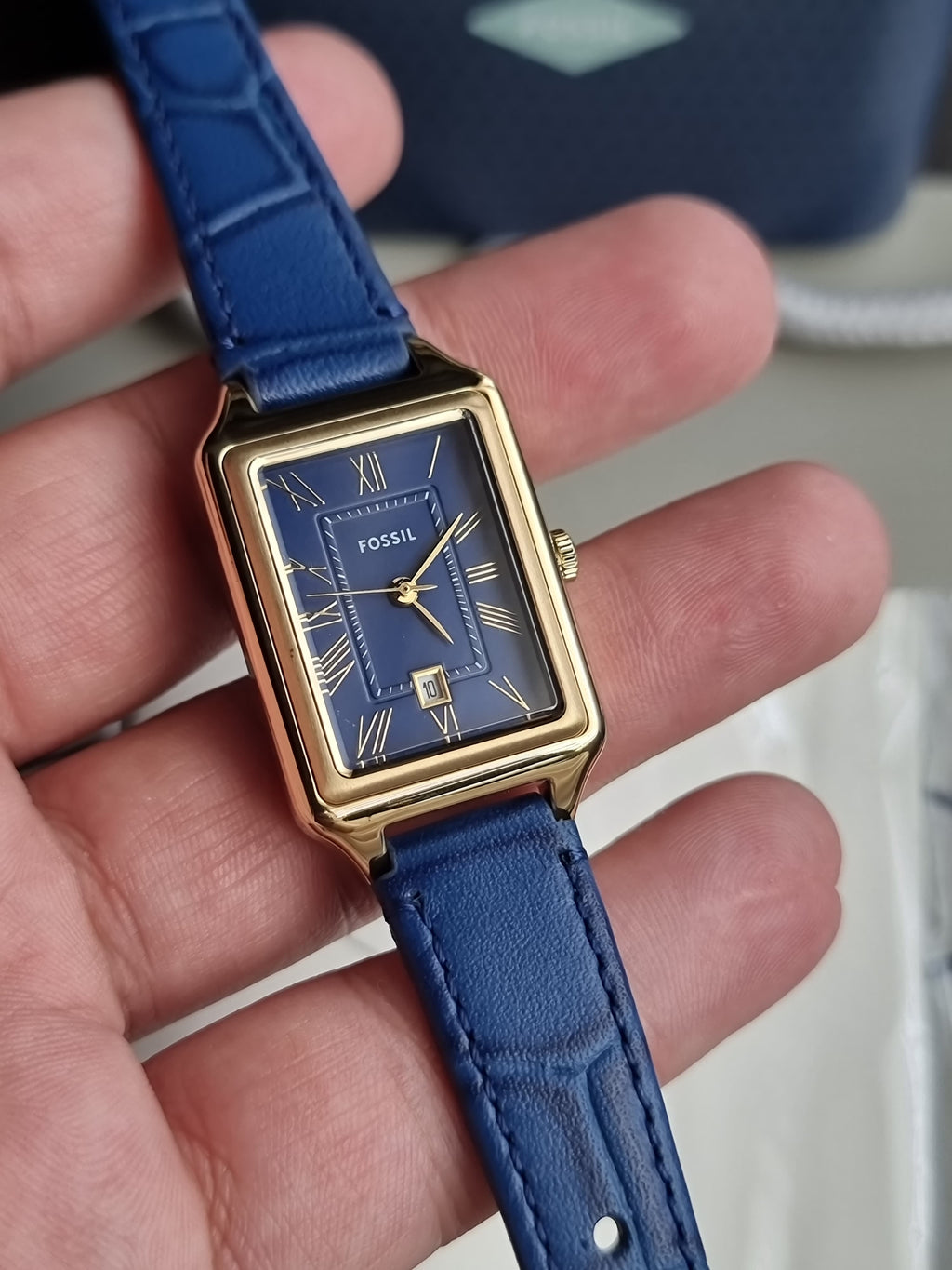 Fossil Raquel Three-Hand Date Navy Croco LiteHide Leather Watch 23mm ES5365