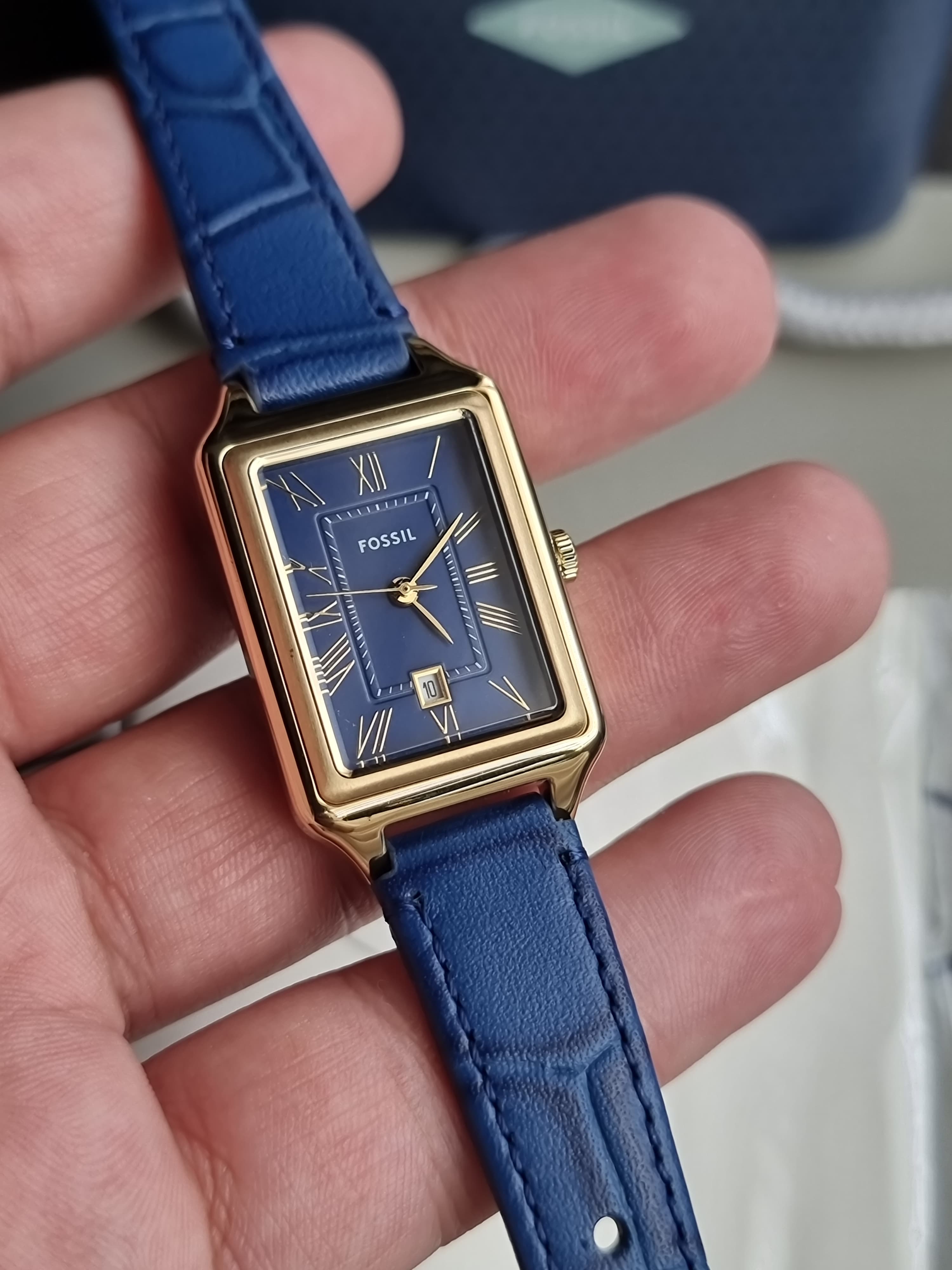 Fossil Raquel Three-Hand Date Navy Croco LiteHide Leather Watch 23mm ES5365