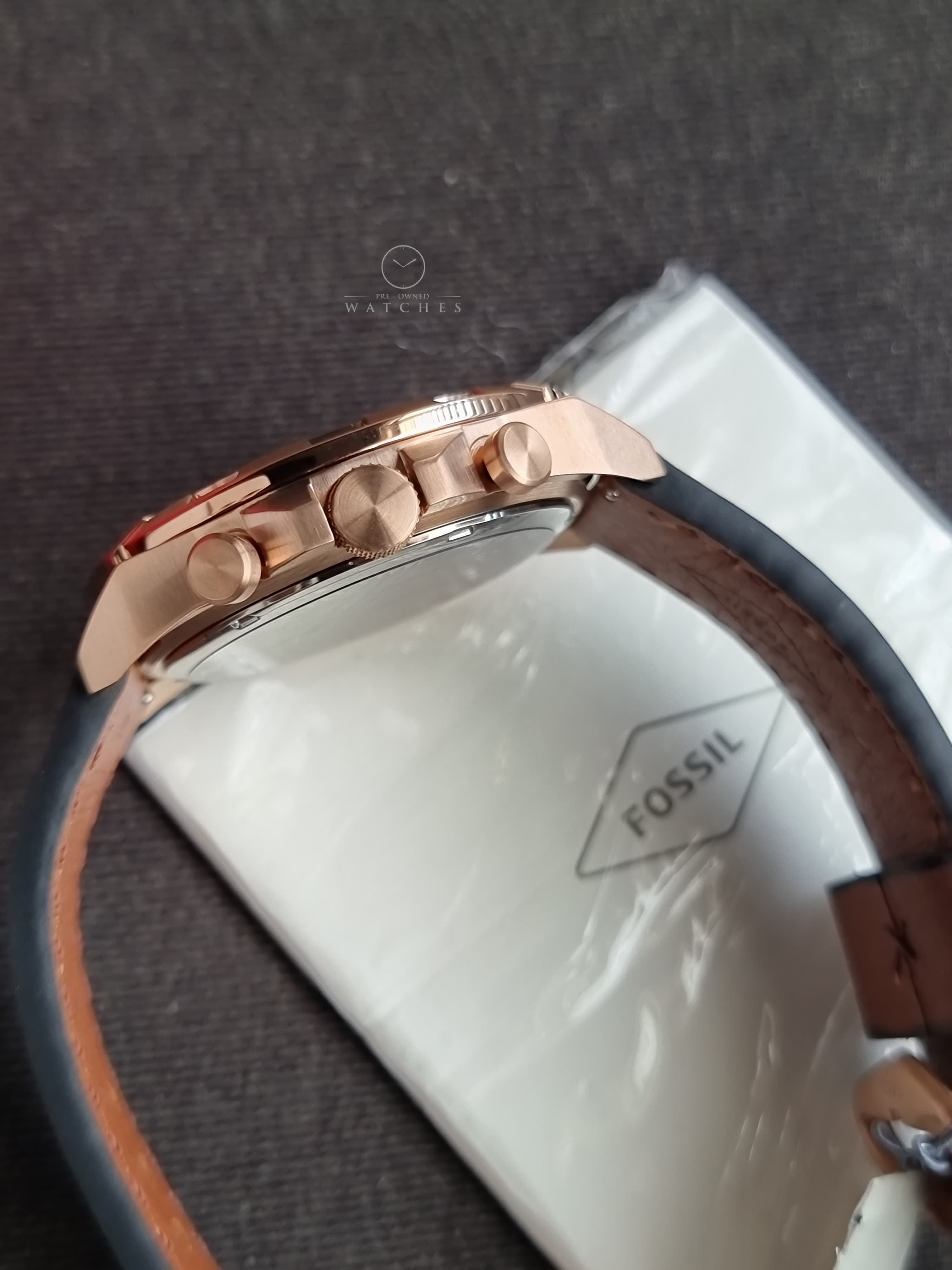 Fossil Bronson Brown Leather Strap Brown Dial Chronograph Quartz Watch for Gents - FS5857