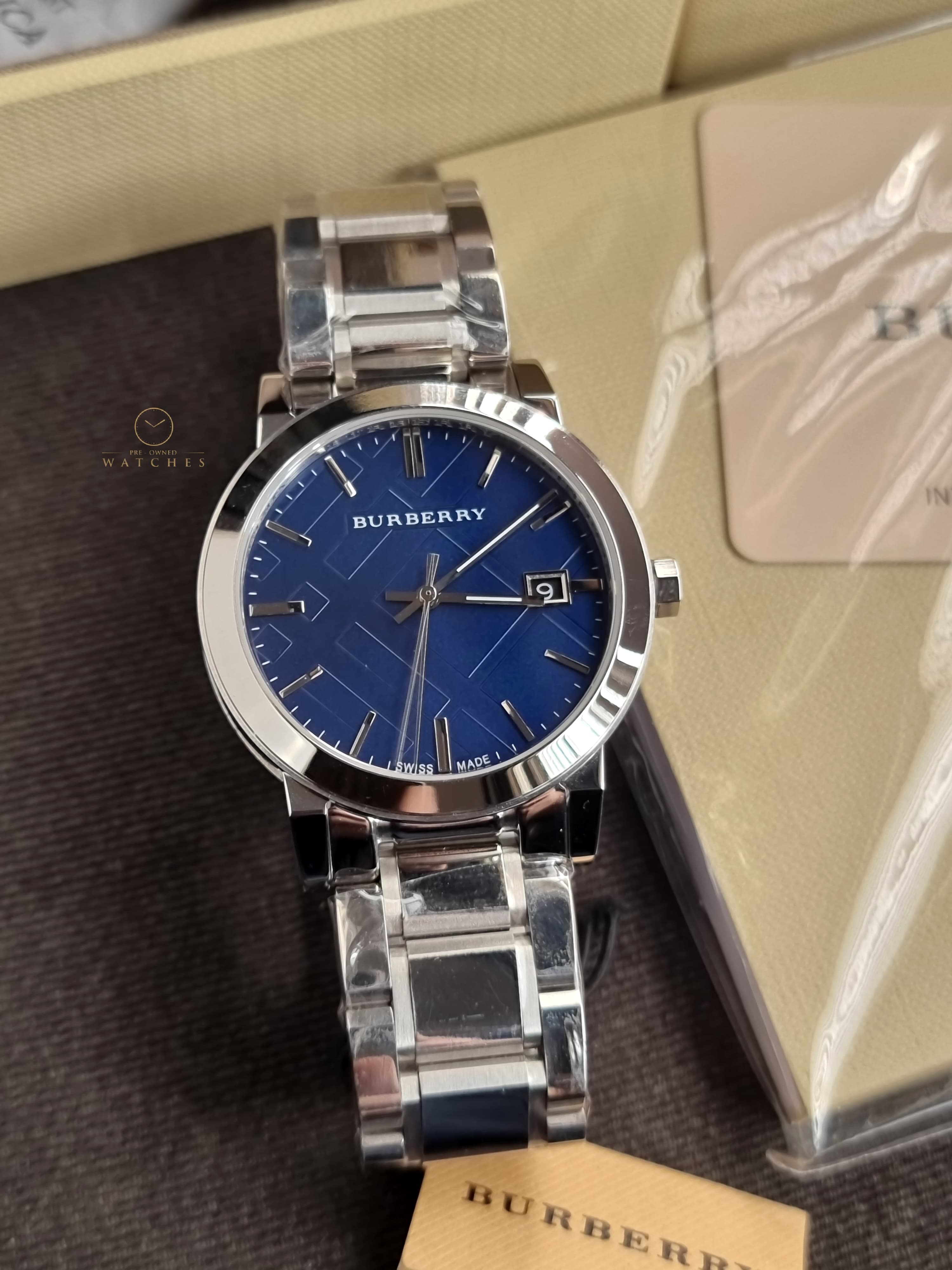 Burberry The City Silver Stainless Steel Blue Dial Quartz Watch for Gents - BU9031