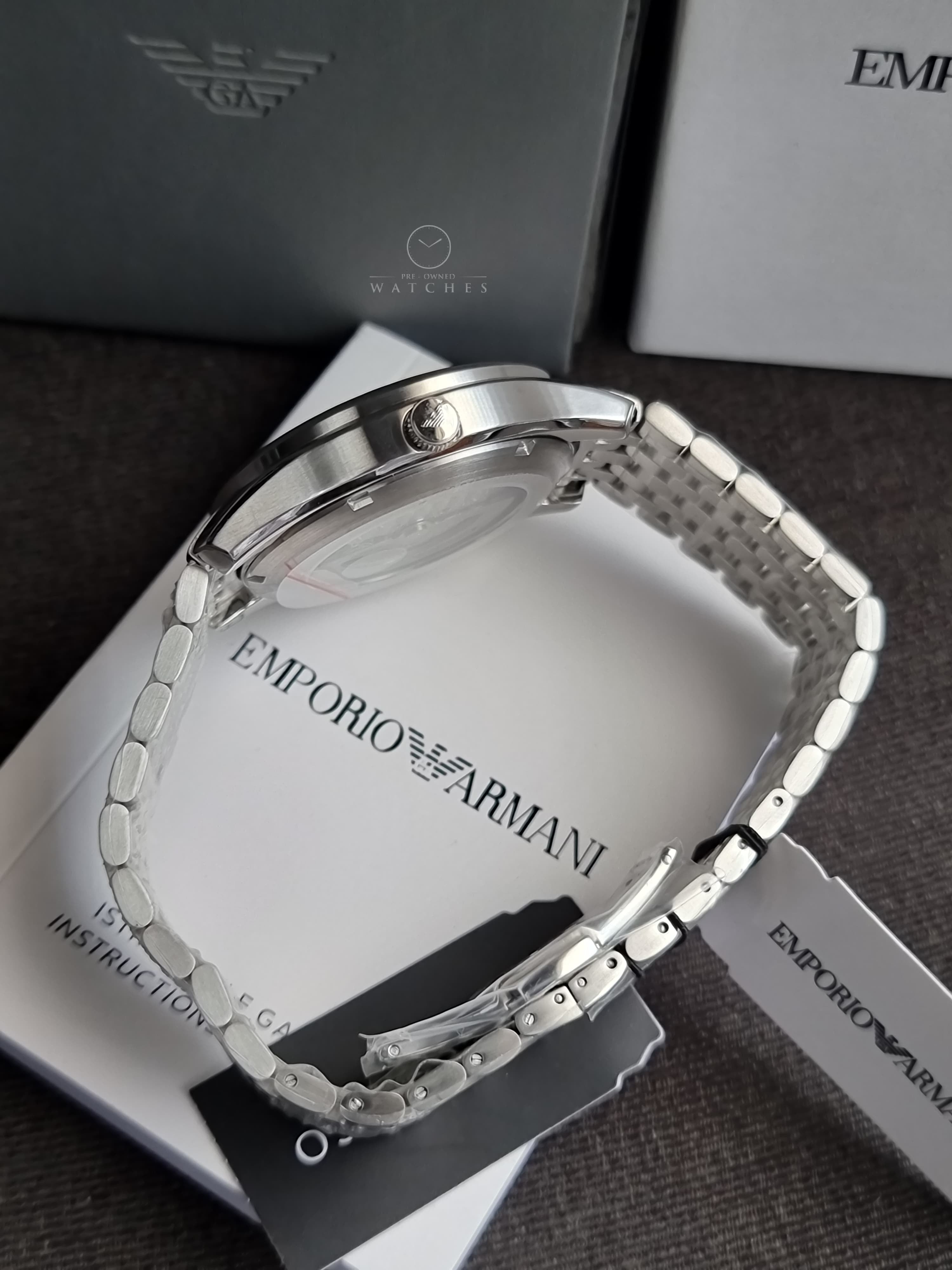 Emporio Armani Skeleton Silver Stainless Steel Green Dial Automatic Watch for Gents AR60091