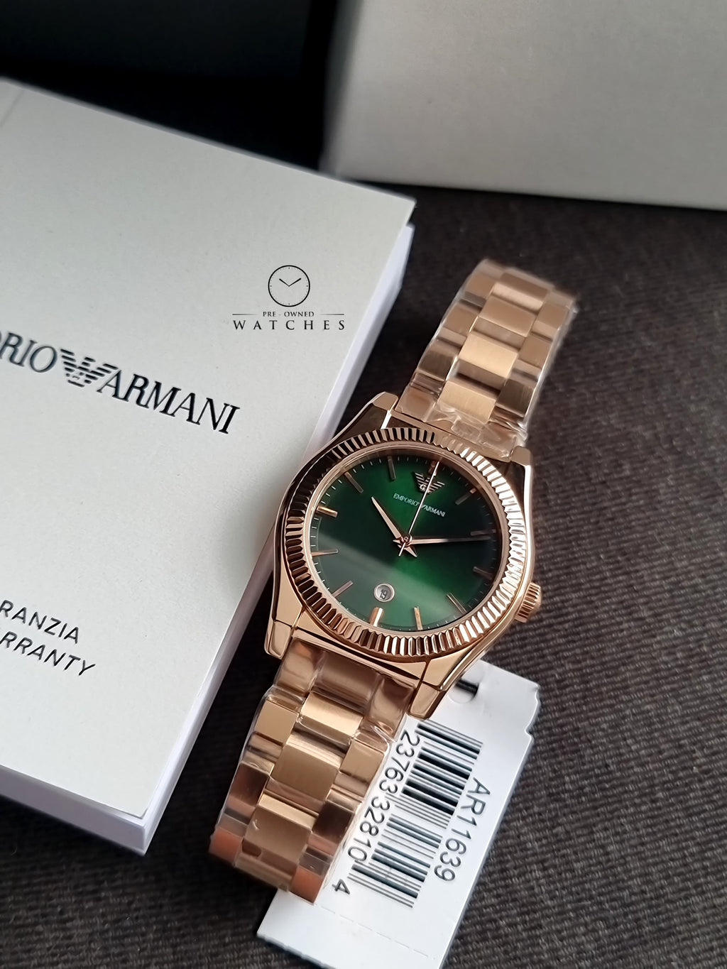 Emporio Armani Federica Analog Green 32mm Dial Rose Gold Steel Strap Watch for Women - AR11639