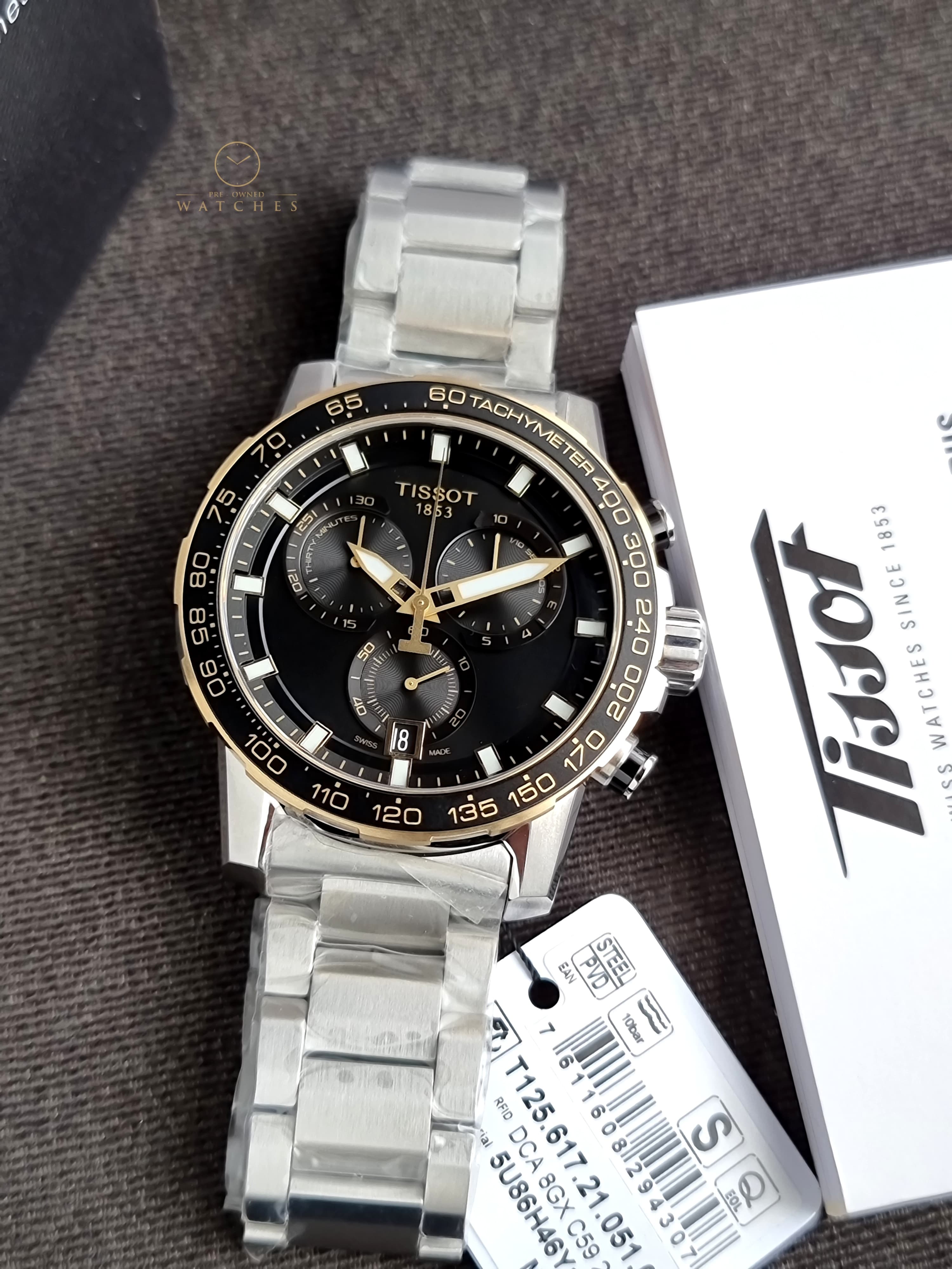 Tissot Supersport Silver Stainless Steel Black Dial 45mm Chronograph Quartz Watch for Gents - T125.617.21.051.00