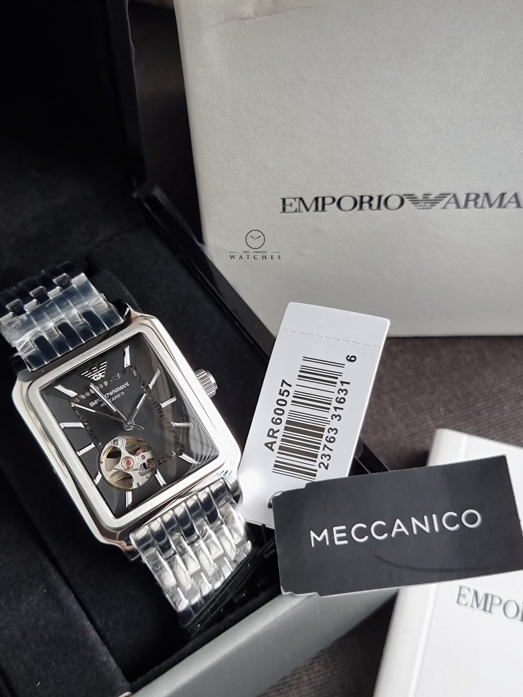 Emporio Armani Diego Automatic Black 32×48mm Dial Silver Watch For Men - AR60057