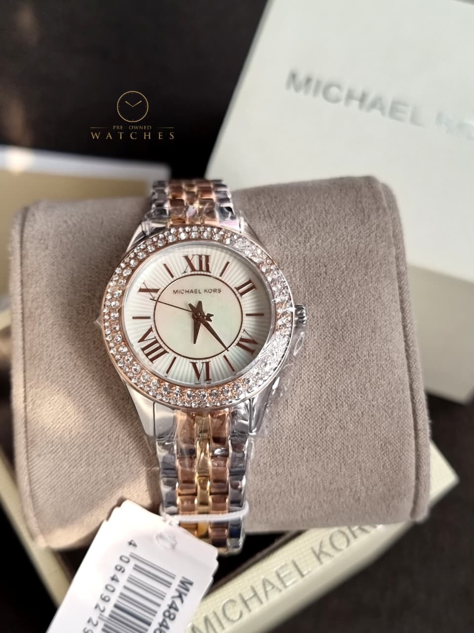 Michael Kors Harlowe Three-Hand Mother of Pearl White Dial Tri Tone Watch for Women - MK4846