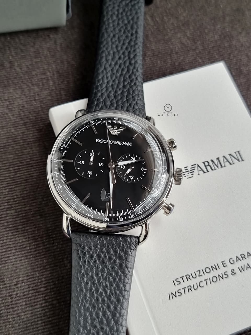 Emporio Armani Men’s Chronograph Quartz Leather Strap Black Dial 43mm Watch AR11143