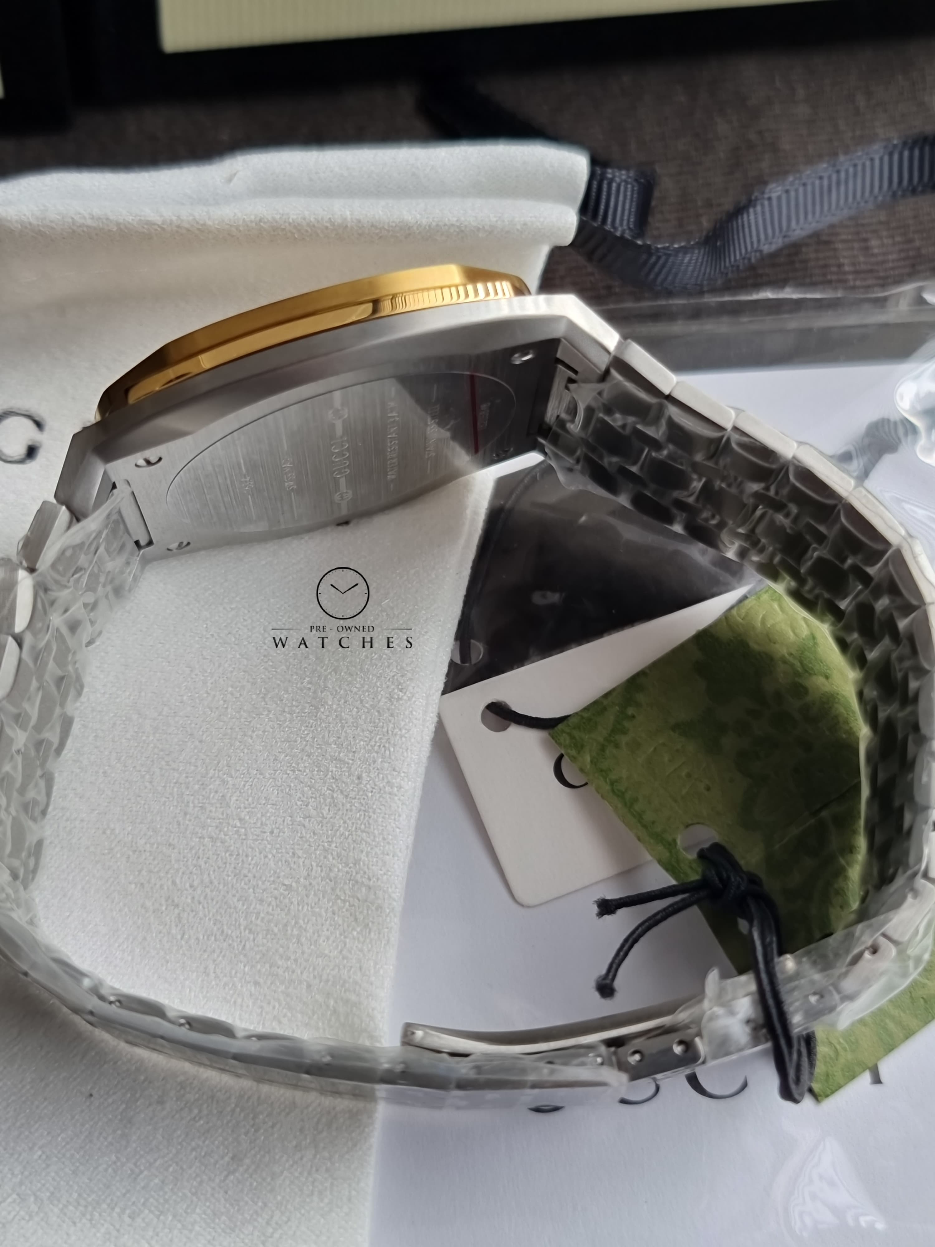 Gucci Silver Stainless Steel Gold Dial Quartz Unisex Watch - YA163405