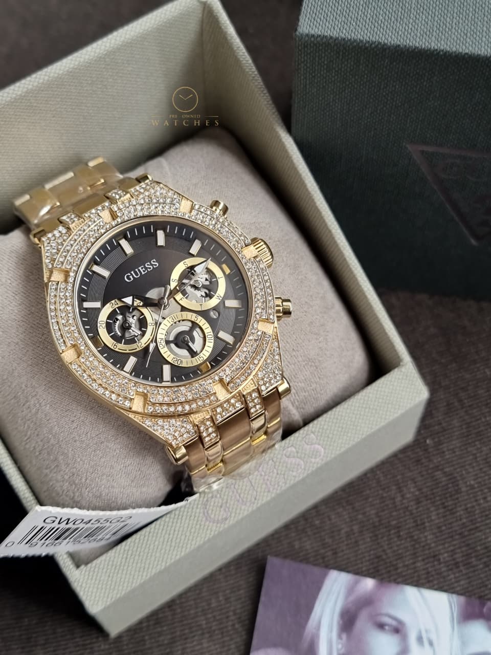 Guess Men’s Quartz Gold Stainless Steel Black Dial 44mm Watch GW0455G2
