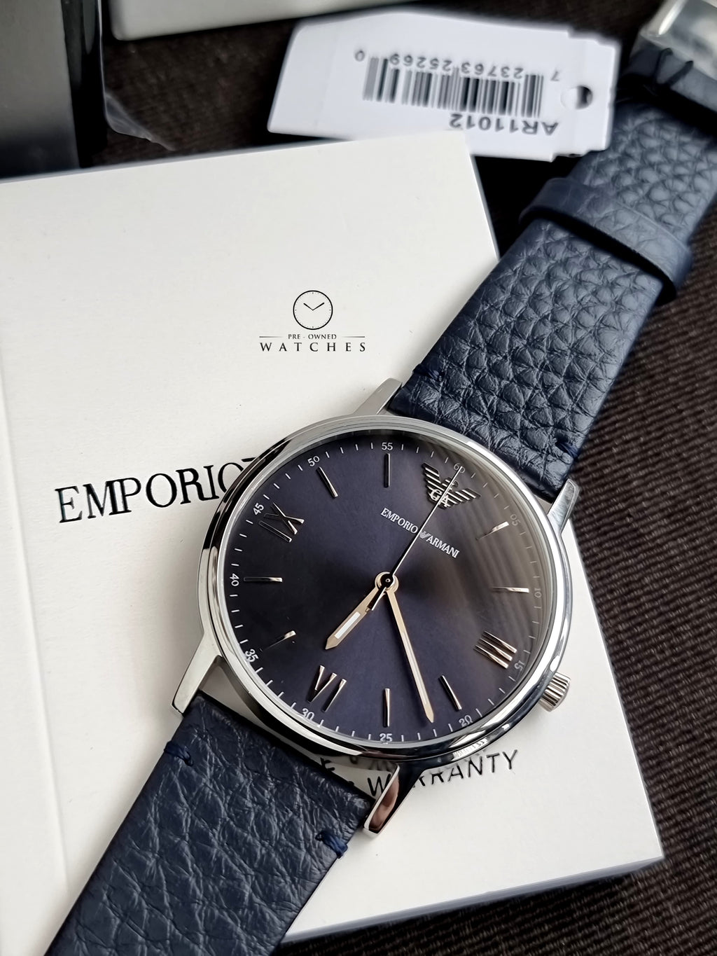 Emporio Armani Kappa Blue Leather Strap 32mm Blue Dial Quartz Watch for Ladies - AR11012