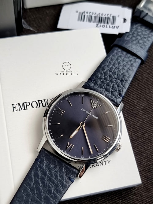 Emporio Armani Kappa Blue Leather Strap 32mm Blue Dial Quartz Watch for Ladies - AR11012