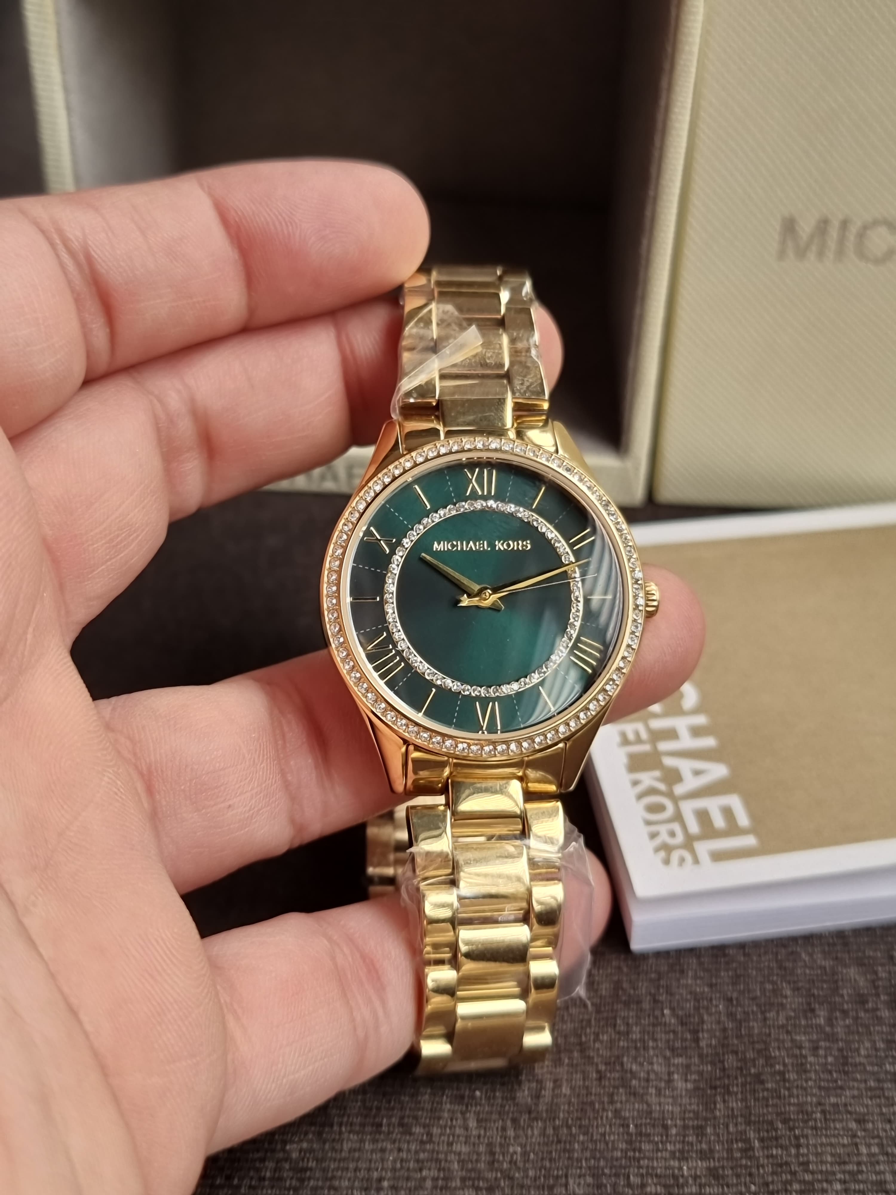 Michael Kors Gold Stainless Steel Green Dial Quartz 33mm Women's Watch MK4737