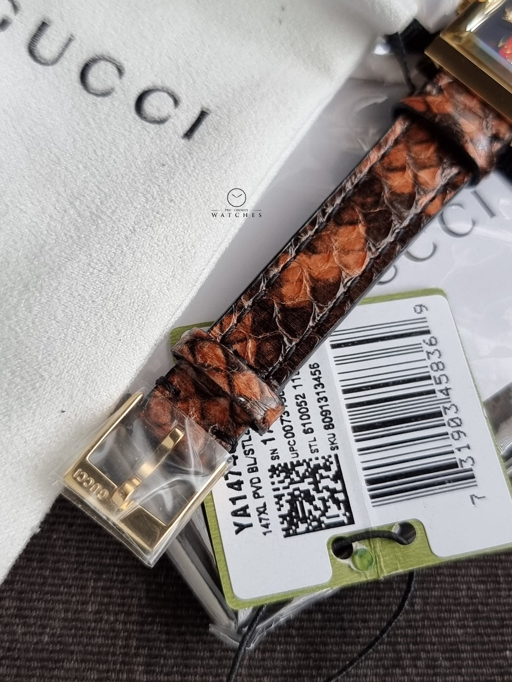 Gucci Women’s Swiss Made Quartz Brown Leather Strap Multi Color Dial 21mm Watch YA147402