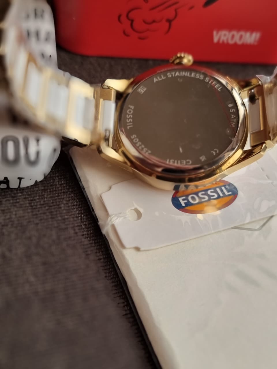 Fossil Gilmore Three-Hand Date Gold-Tone and White CE1131 Ceramic Watch