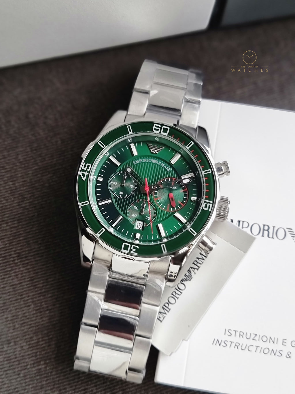 Emporio Armani Men’s Quartz Stainless Steel Green Dial 45mm Watch AR5934
