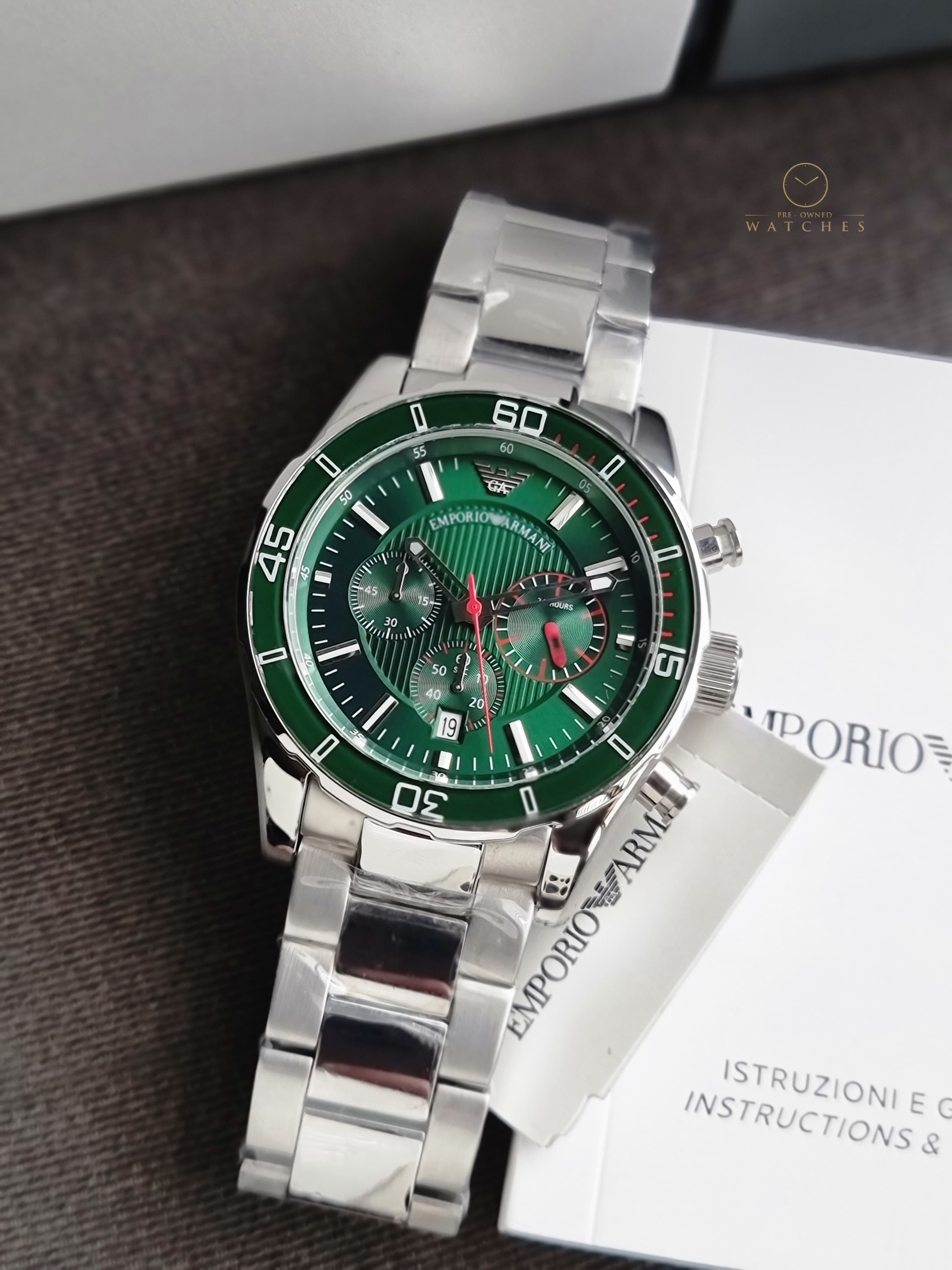 Emporio Armani Men’s Quartz Stainless Steel Green Dial 45mm Watch AR5934