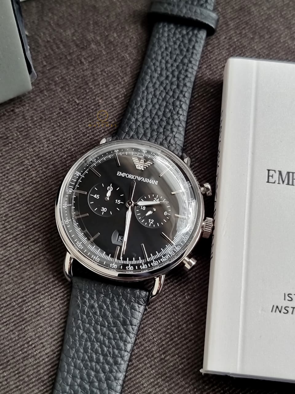 Emporio Armani Men’s Chronograph Quartz Leather Strap Black Dial 43mm Watch AR11143