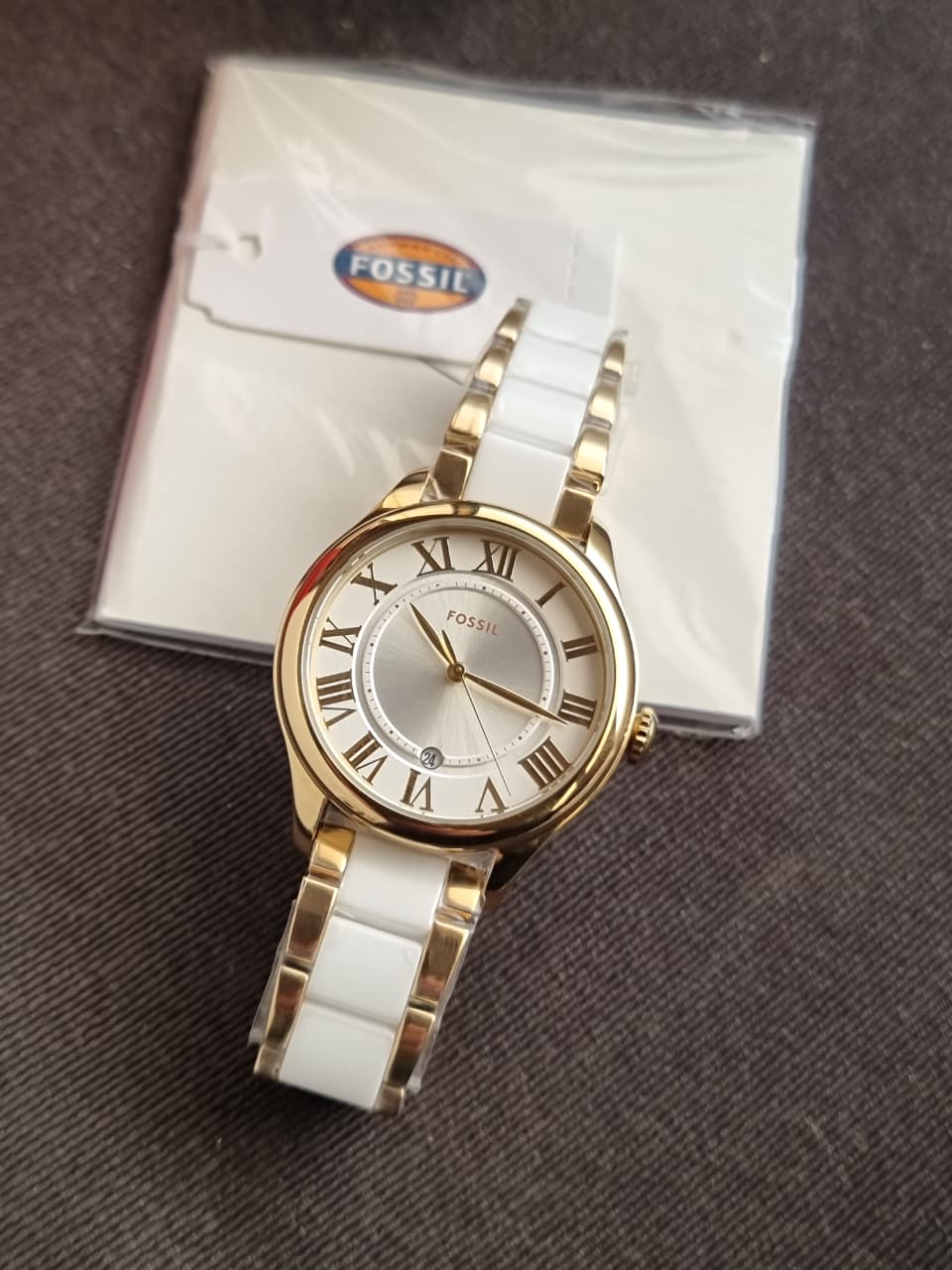 Fossil Gilmore Three-Hand Date Gold-Tone and White CE1131 Ceramic Watch