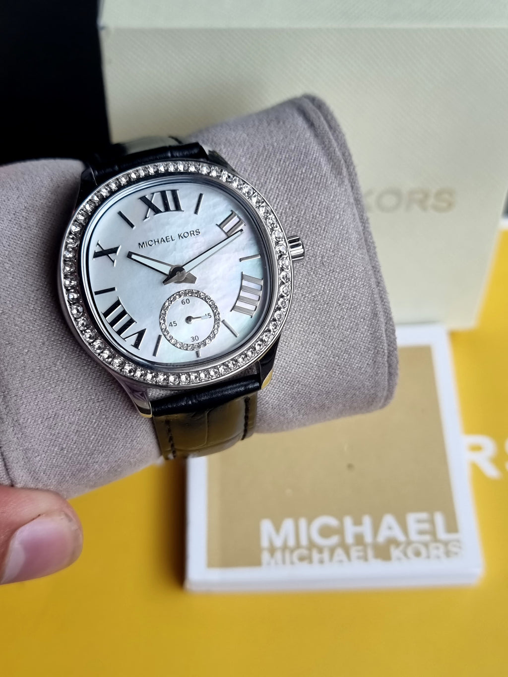 Michael Kors Sage Pave Silver-Tone and Crocodile Embossed Leather 38mm Watch MK4821