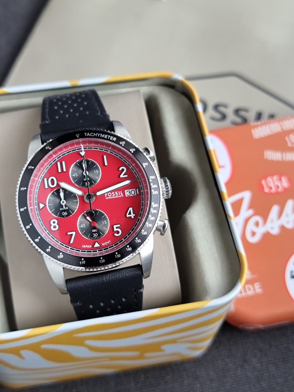 Fossil Sport Tourer 42mm Chronograph Black Leather Watch- FS6086