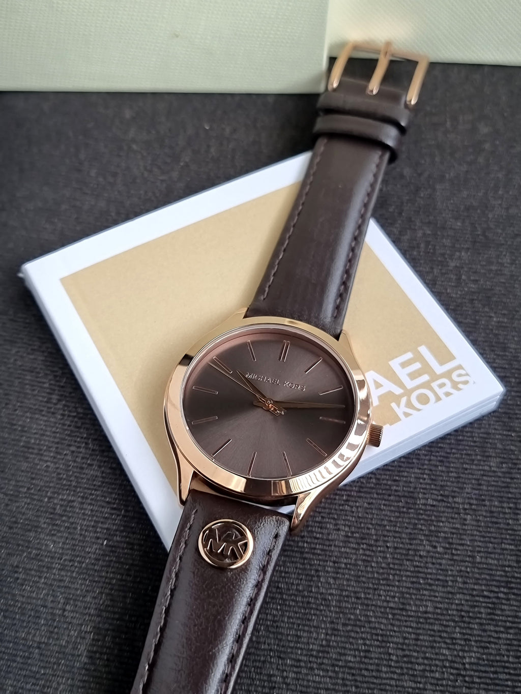 Michael Kors Slim Runway Three-Hand Mk7489 Chocolate Leather 38mm Dial Women’s Watch