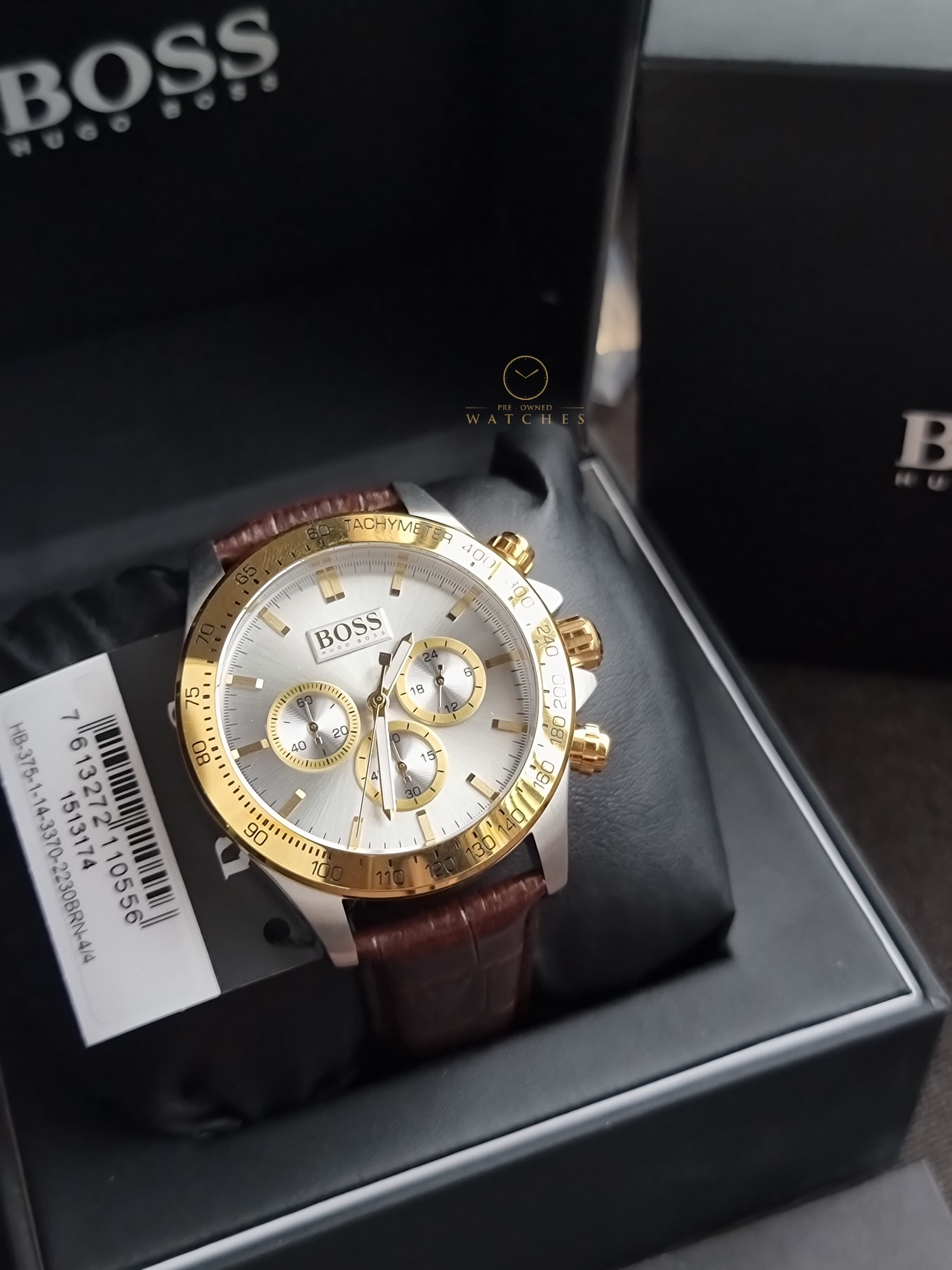 HUGO BOSS Men’s Quartz Leather Strap White Dial 44mm Watch 1513174