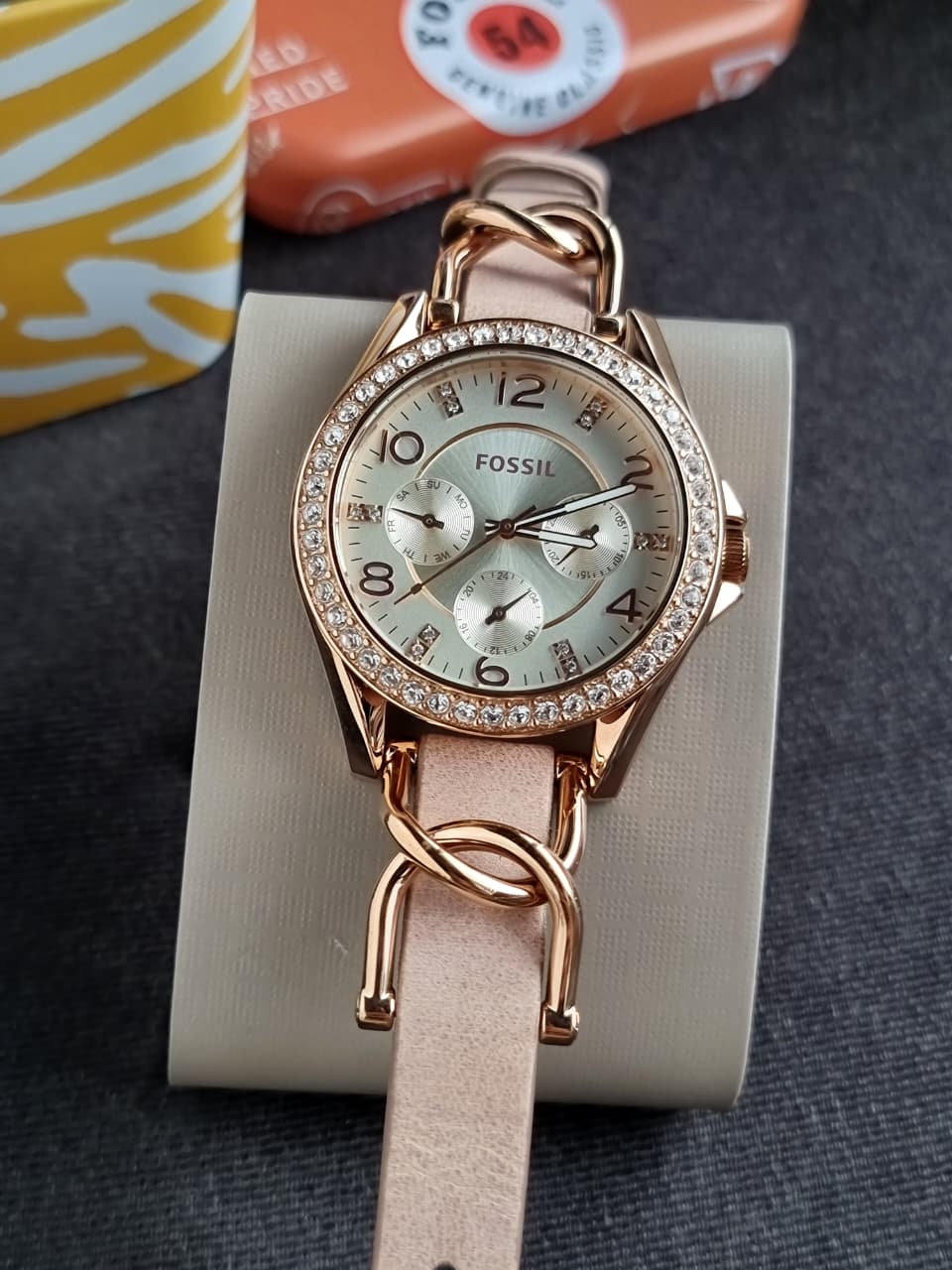 Fossil Riley Multifunction 38mm Rose Gold-Tone and Sand Leather Watch-  ES3466