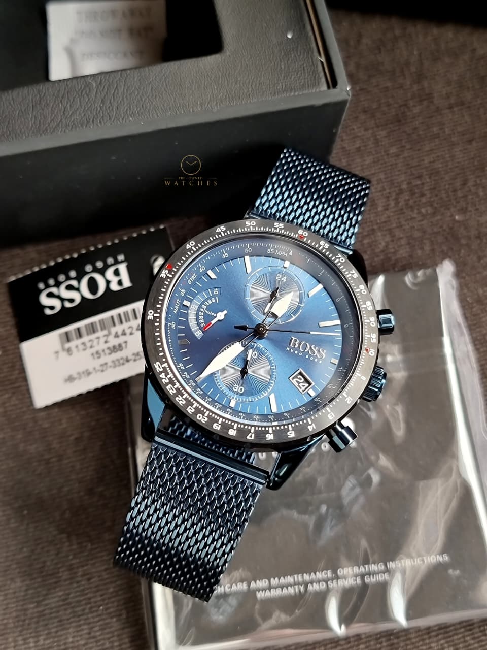 HUGO BOSS Pilot Edition Blue Mesh Bracelet Blue Dial Chronograph Quartz Watch for Gents - 1513887