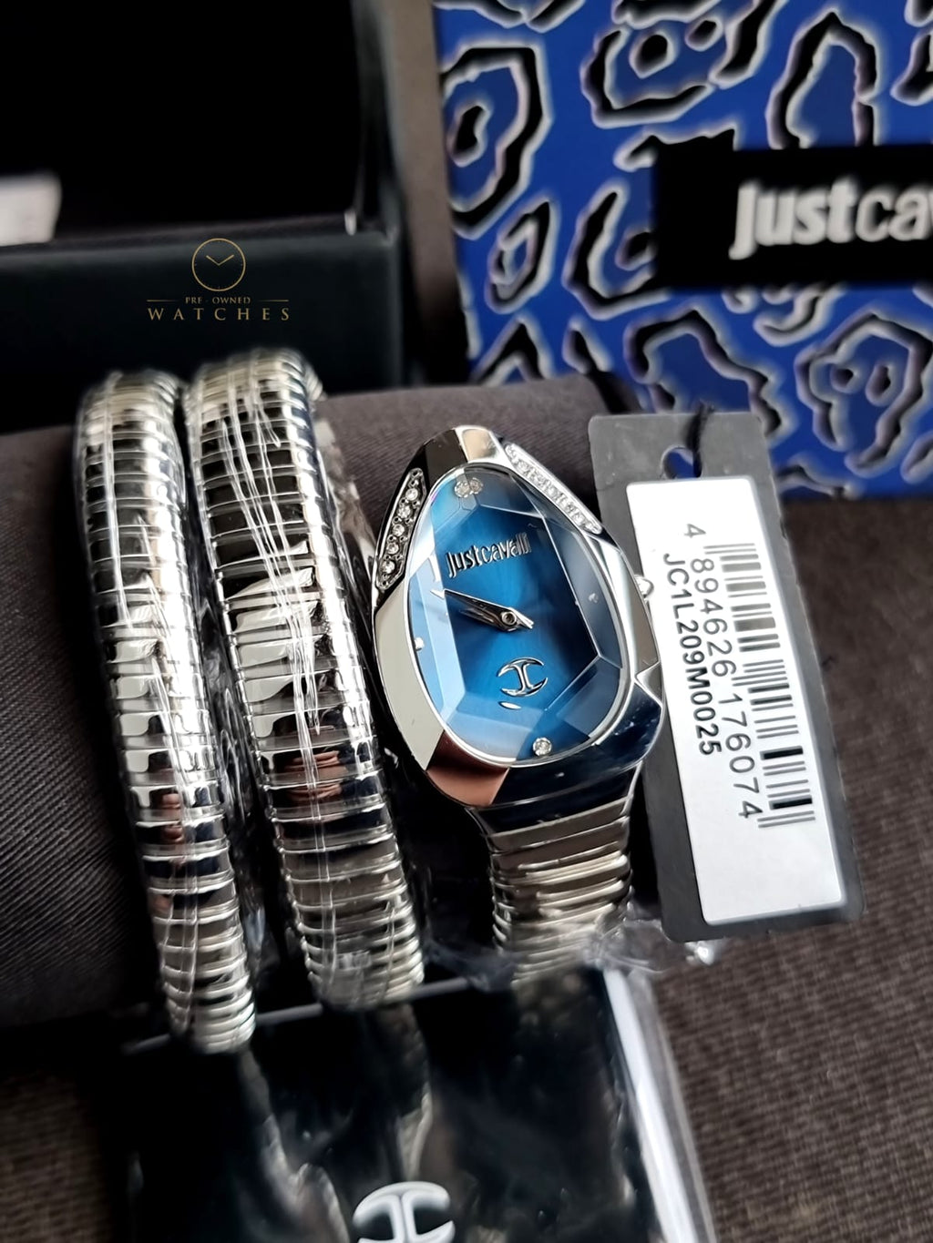 Just Cavalli Signature Snake Blue Dial Ladies Watch JC1L209M0025