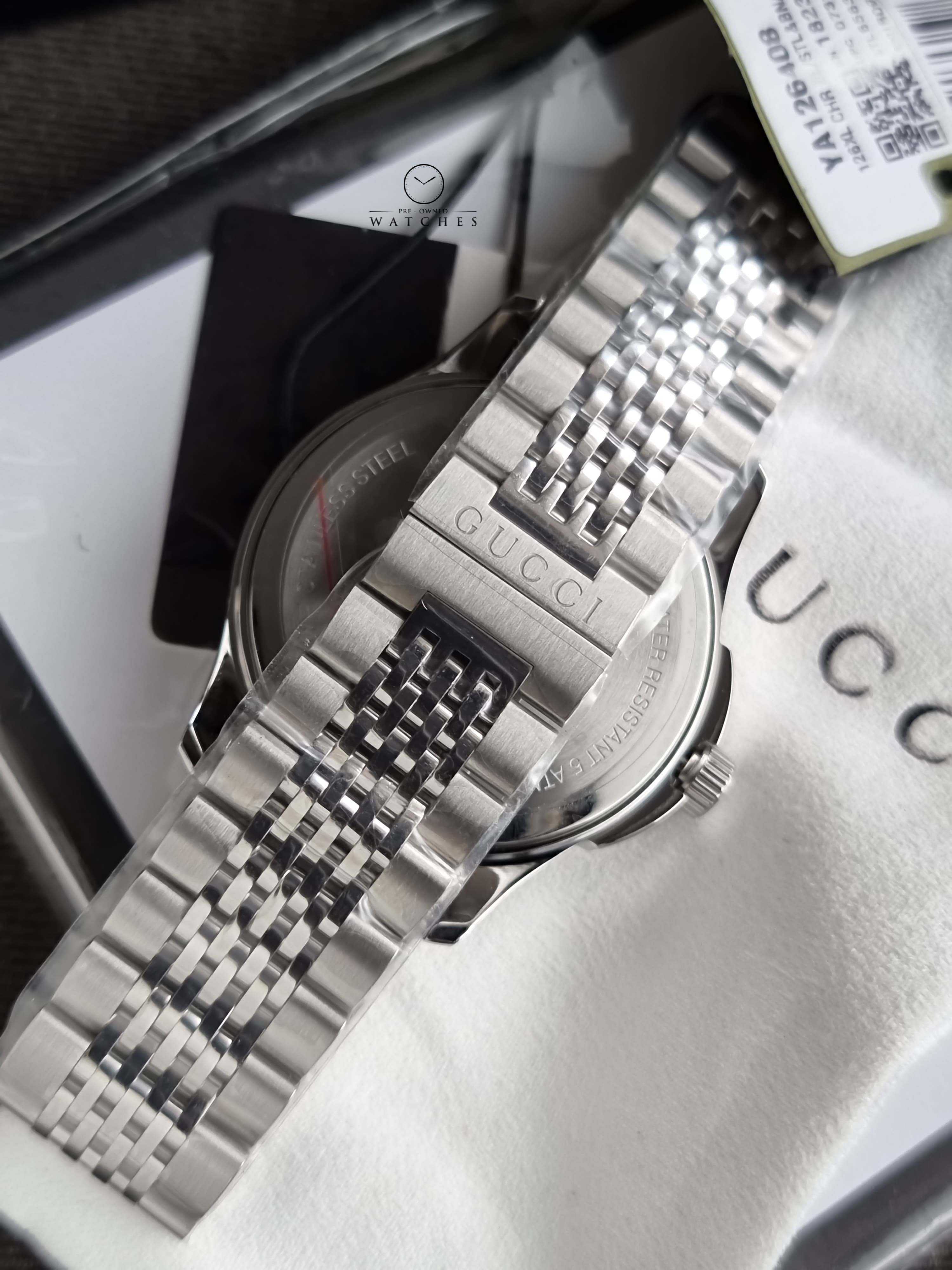 Gucci Men’s Swiss Made Quartz Silver Stainless Steel Black Dial 38mm Watch YA126408
