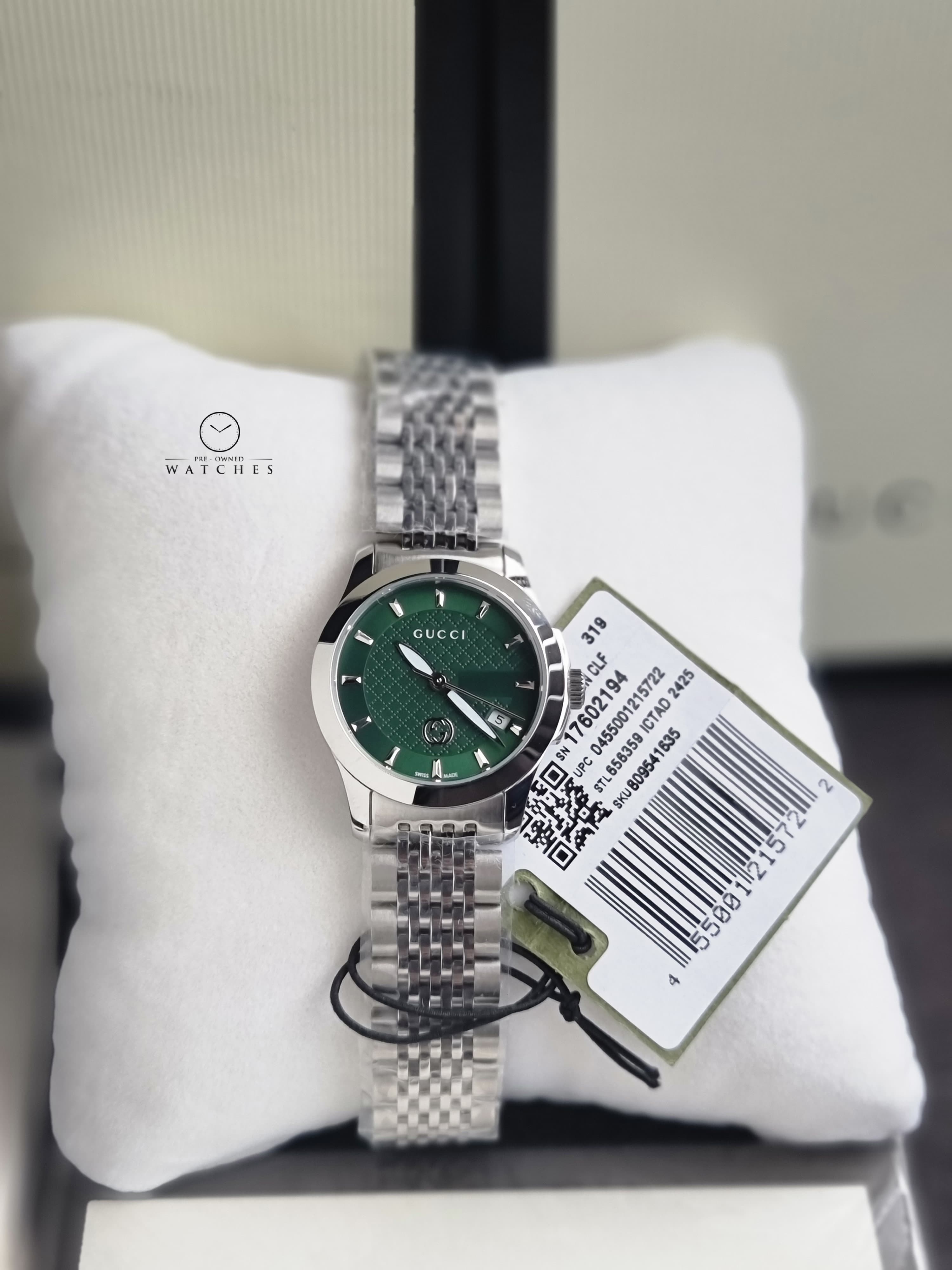 Gucci Women’s Swiss Made Quartz Stainless Steel Green Dial 27mm Watch YA1265008