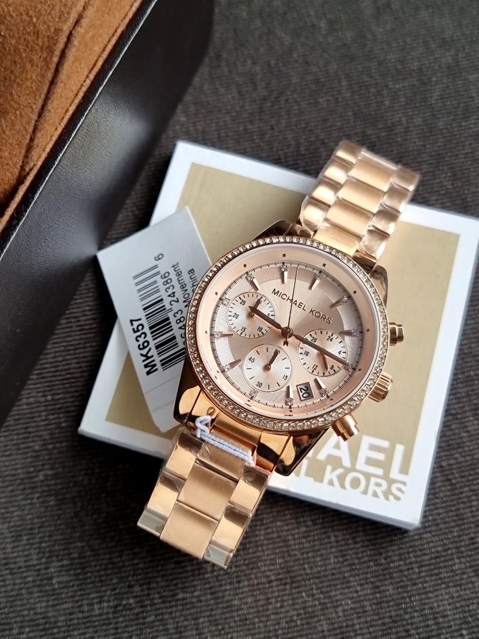 Michael Kors Ritz Chronograph Rose Gold Dial Stainless Steel Chain Women’s Watch MK6357