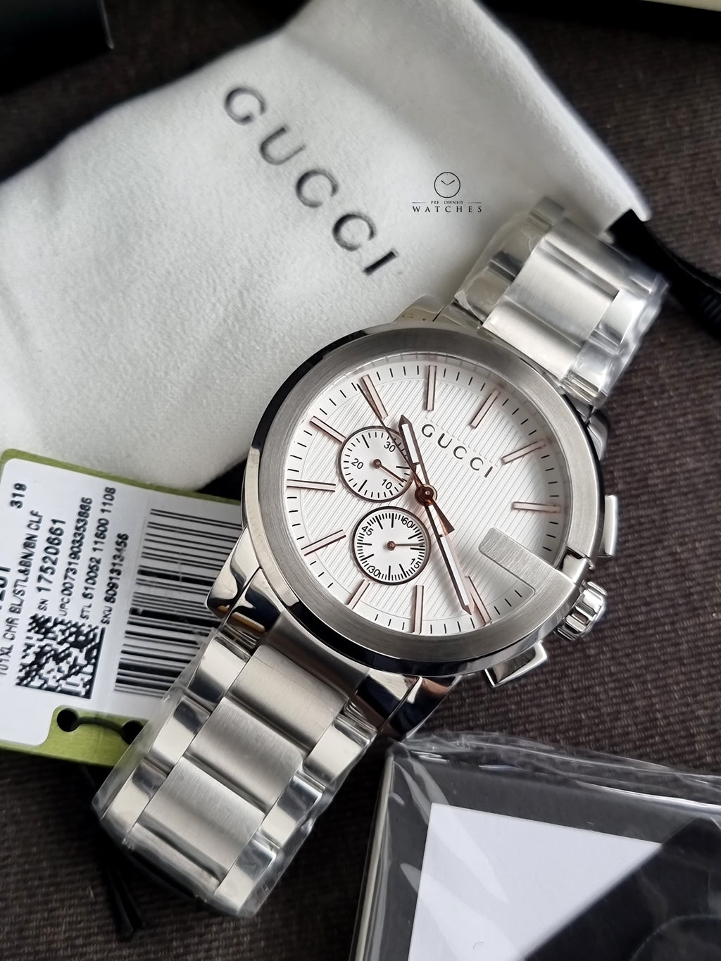 Gucci Men’s Swiss Made Quartz Stainless Steel Silver Dial 44mm Watch YA101201