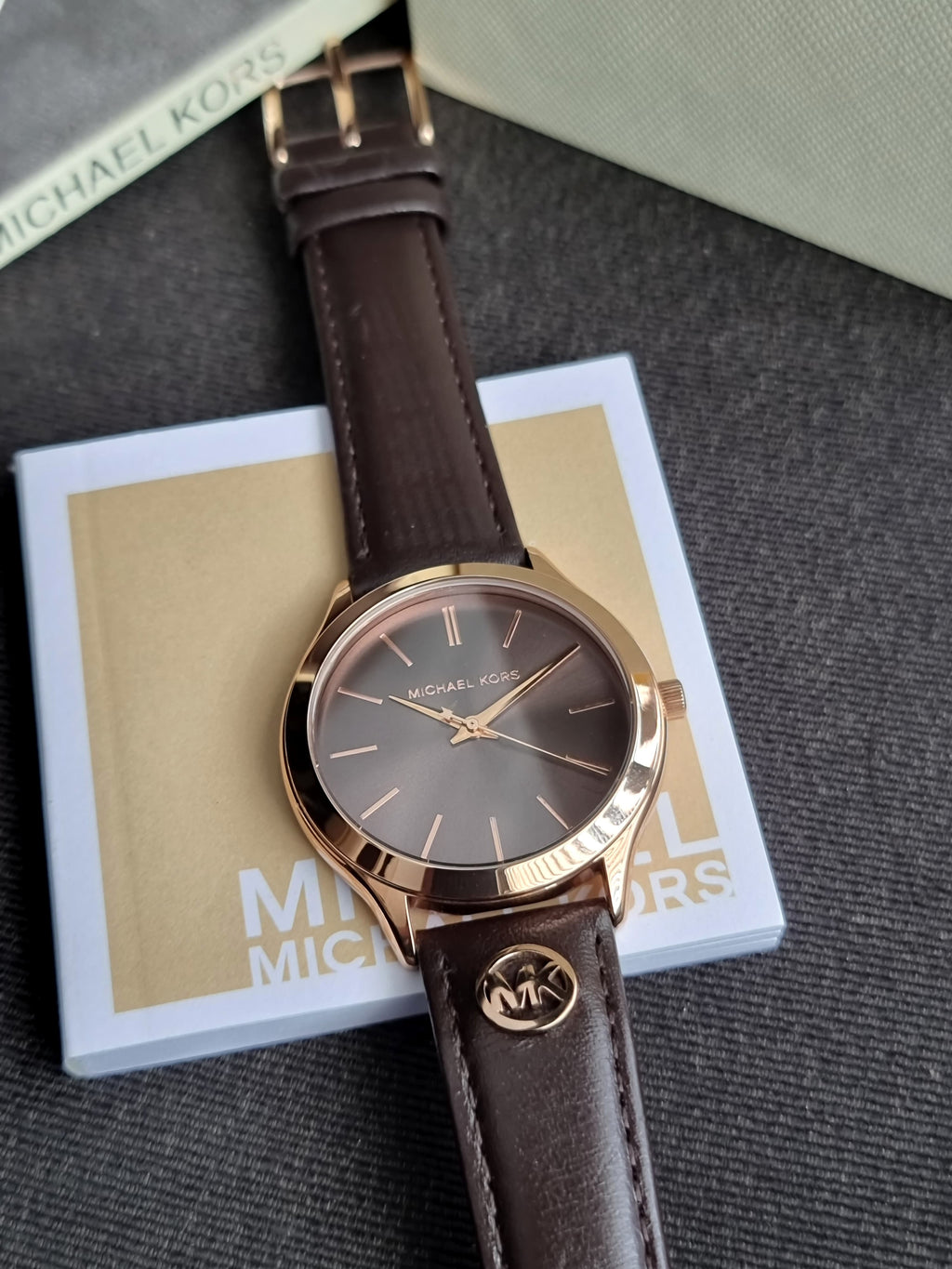 Michael Kors Slim Runway Three-Hand Mk7489 Chocolate Leather 38mm Dial Women’s Watch