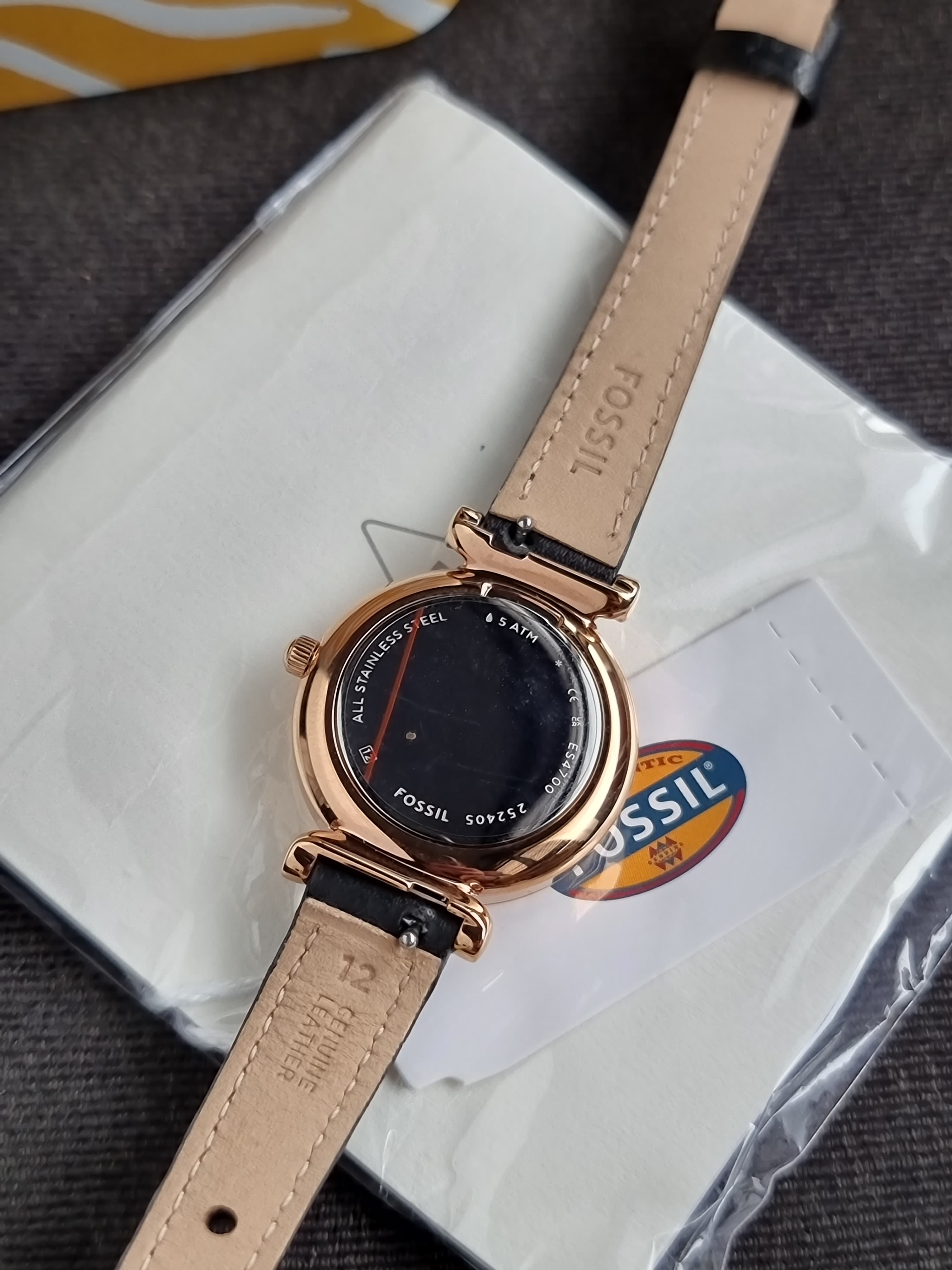 Fossil Carlie Mini 28mm Three-Hand Black Leather Watch- ES4700