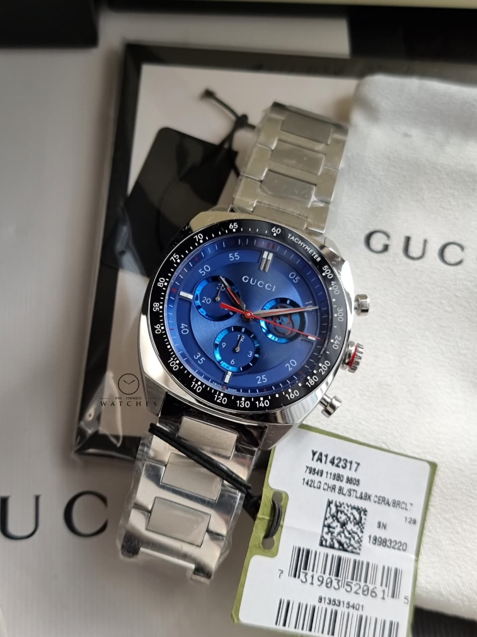 Gucci Interlocking Silver Stainless Steel Blue Dial Chronograph Quartz Watch for Gents - YA142317