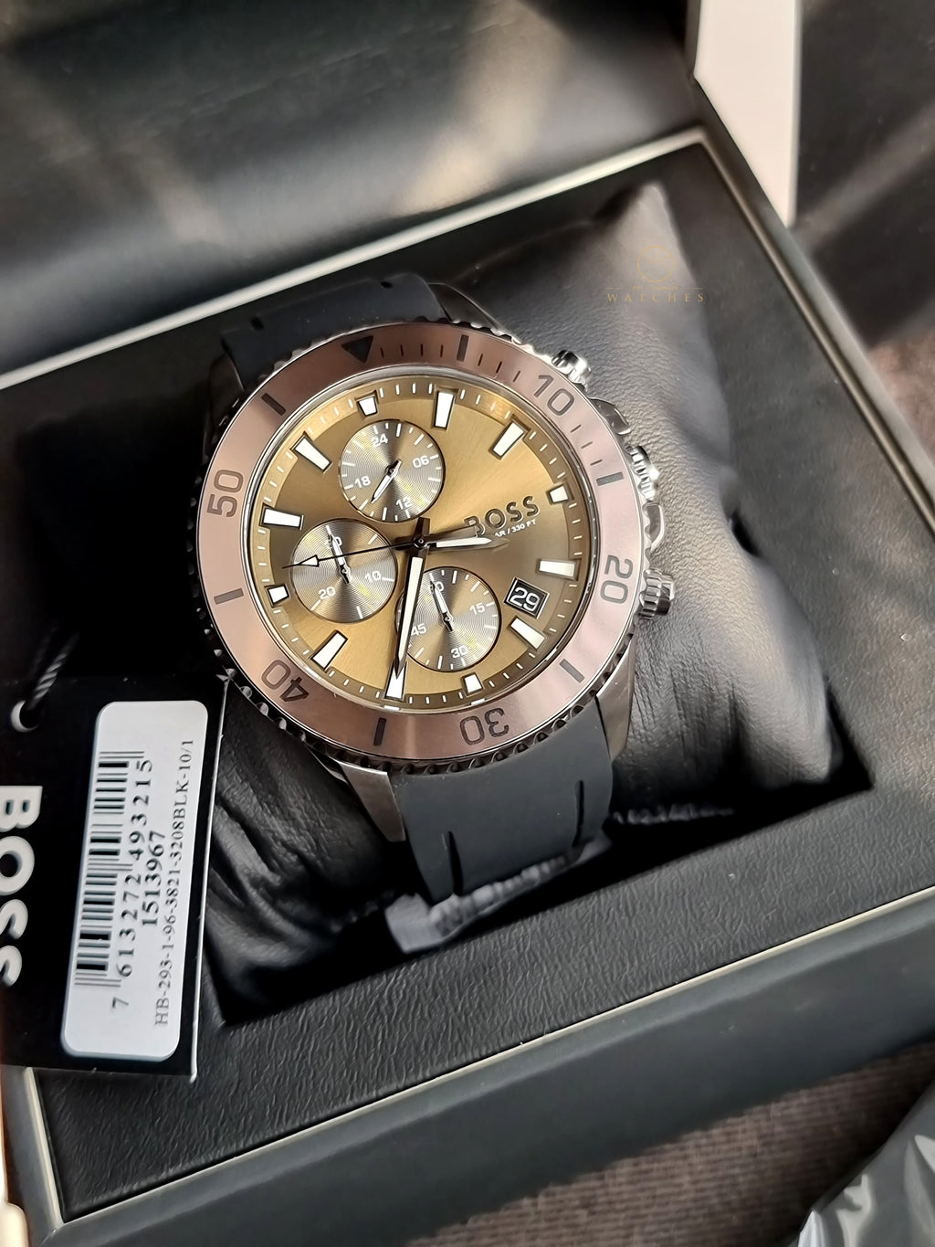 Hugo Boss Admiral Black Silicone Strap Green 46mm Dial Chronograph Quartz  Men's Watch 1513967