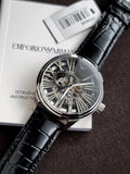 Emporio Armani Meccanico Automatic Black 45mm Dial Leather Strap Watch For Men - AR4629