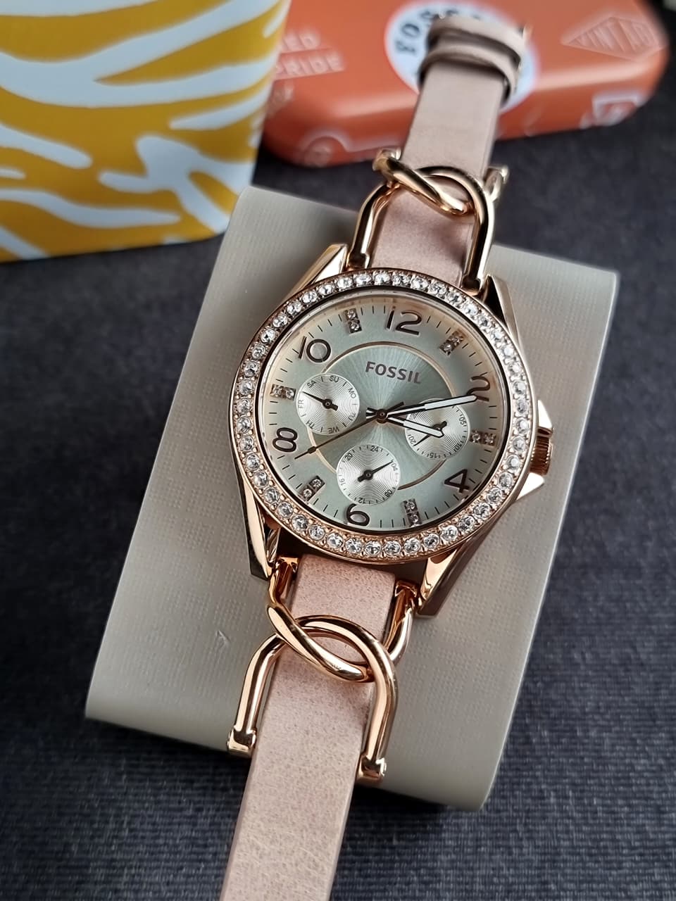 Fossil Riley Multifunction 38mm Rose Gold-Tone and Sand Leather Watch-  ES3466