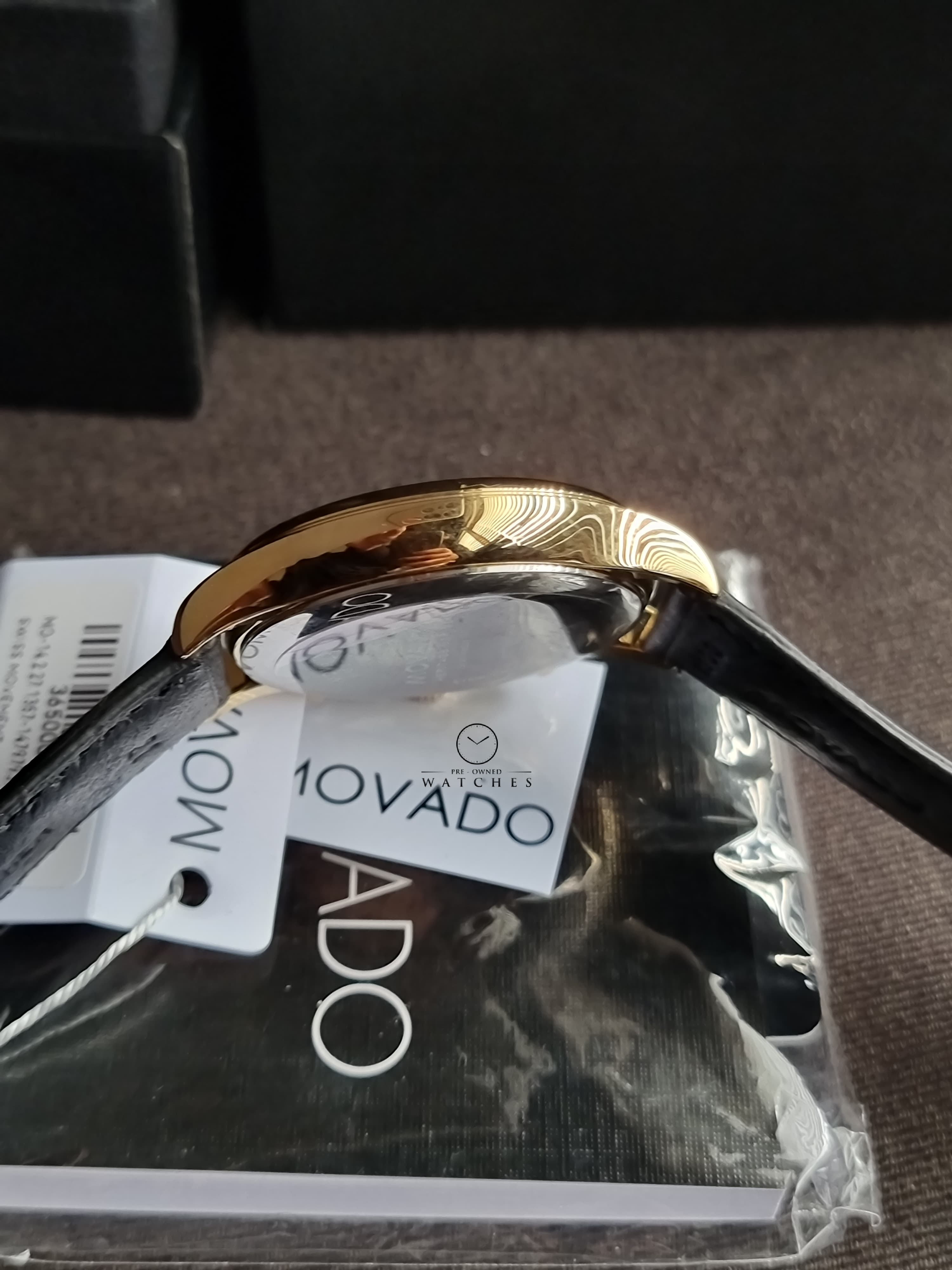 Movado Men’s Swiss Made Quartz Black Leather Strap Navy Blue Dial 43mm Watch 3650006