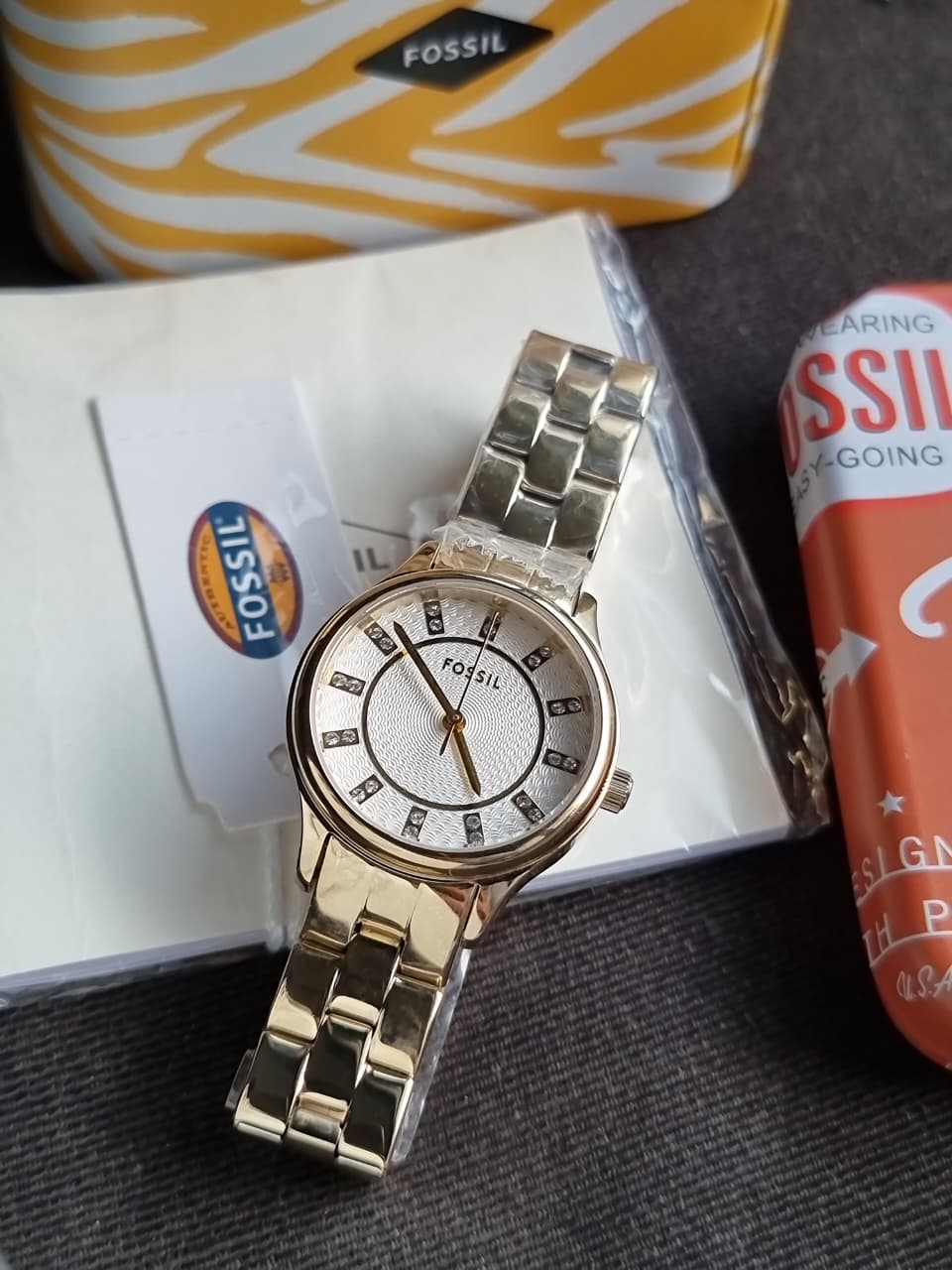 Fossil Women’s Quartz Gold Stainless Steel Silver Dial 30mm Watch BQ3916