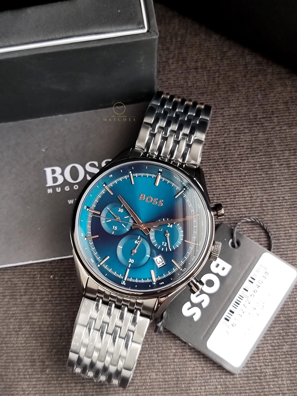 Hugo Boss Gregor Chronograph Blue Dial Grey Steel Strap Watch For Men - 1514083