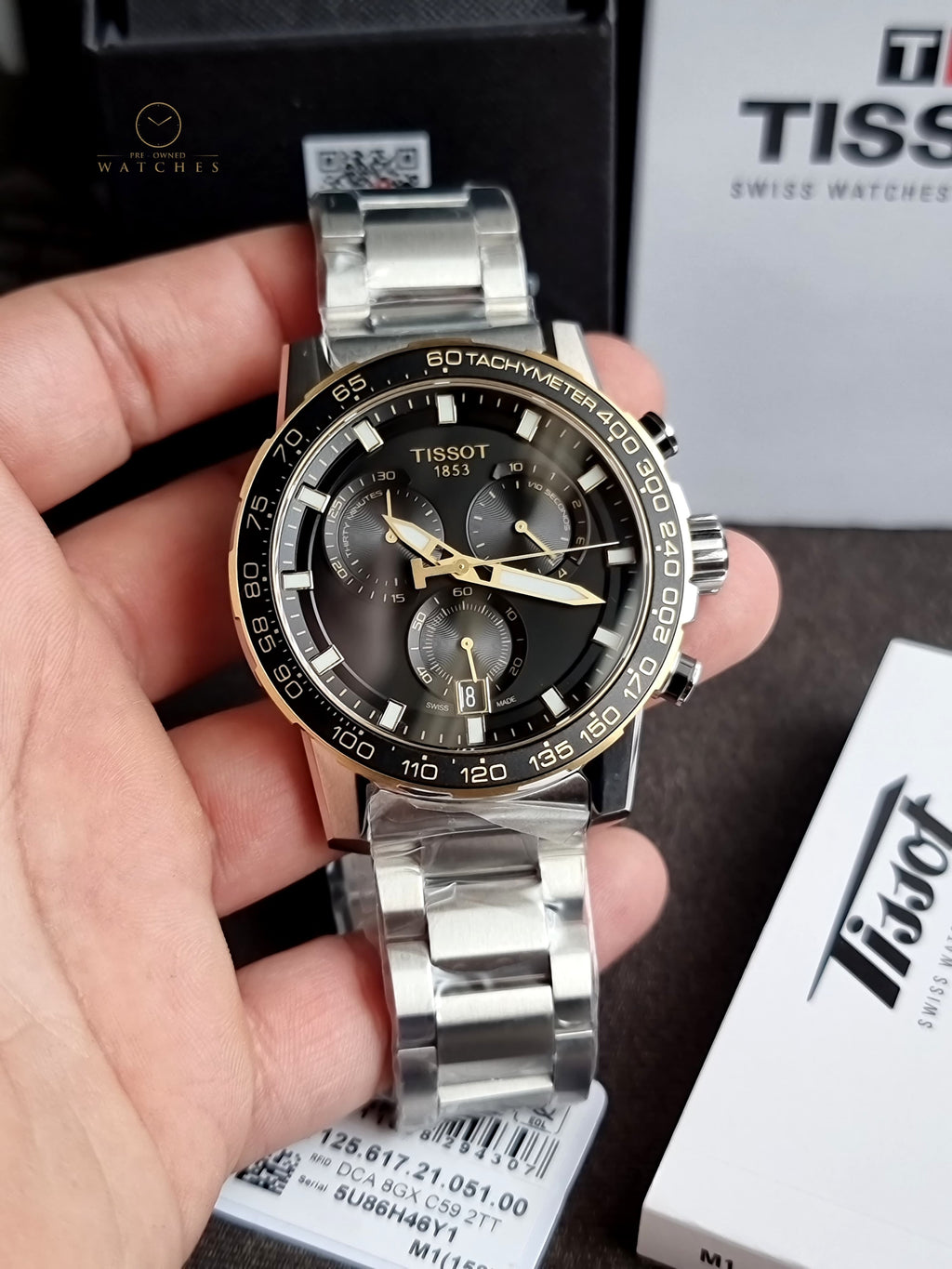 Tissot Supersport Silver Stainless Steel Black Dial 45mm Chronograph Quartz Watch for Gents - T125.617.21.051.00