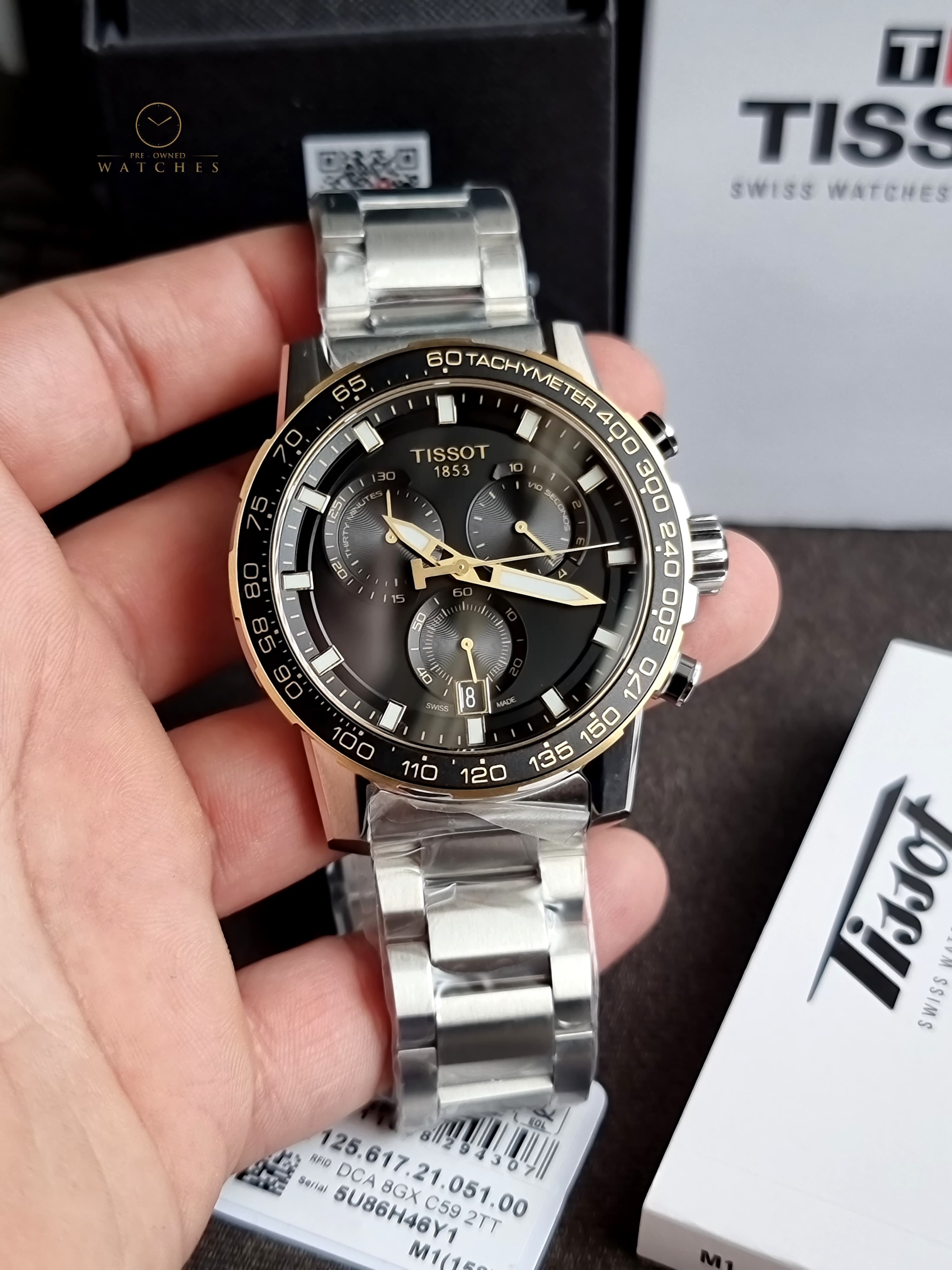 Tissot Supersport Silver Stainless Steel Black Dial 45mm Chronograph Quartz Watch for Gents - T125.617.21.051.00