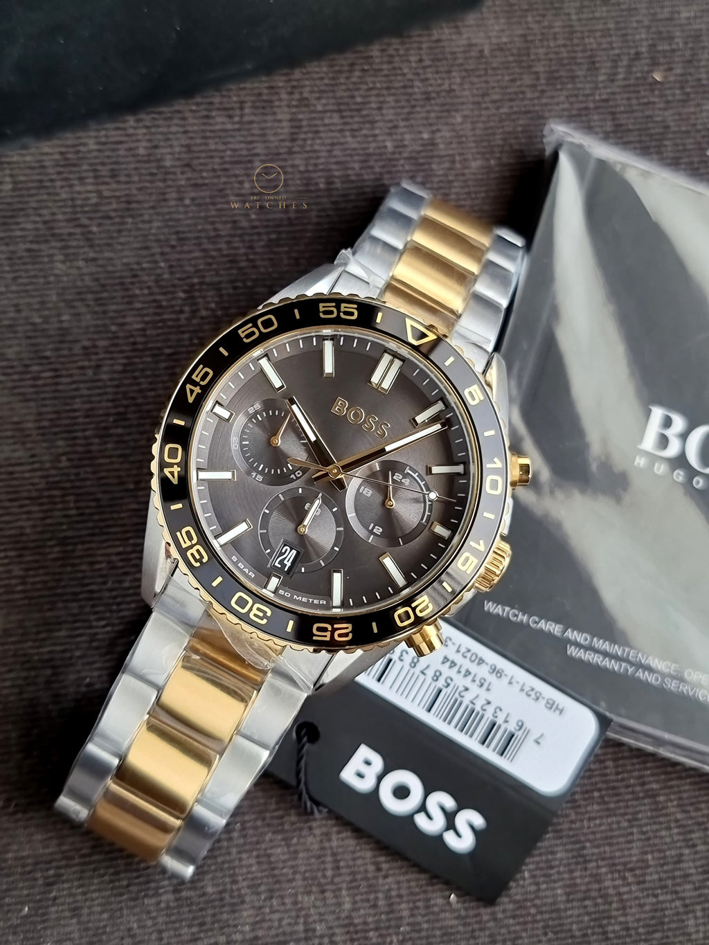 Hugo Boss Runner Two-tone Stainless Steel Grey 43mm Dial Chronograph Quartz Watch for Gents - Boss 1514144