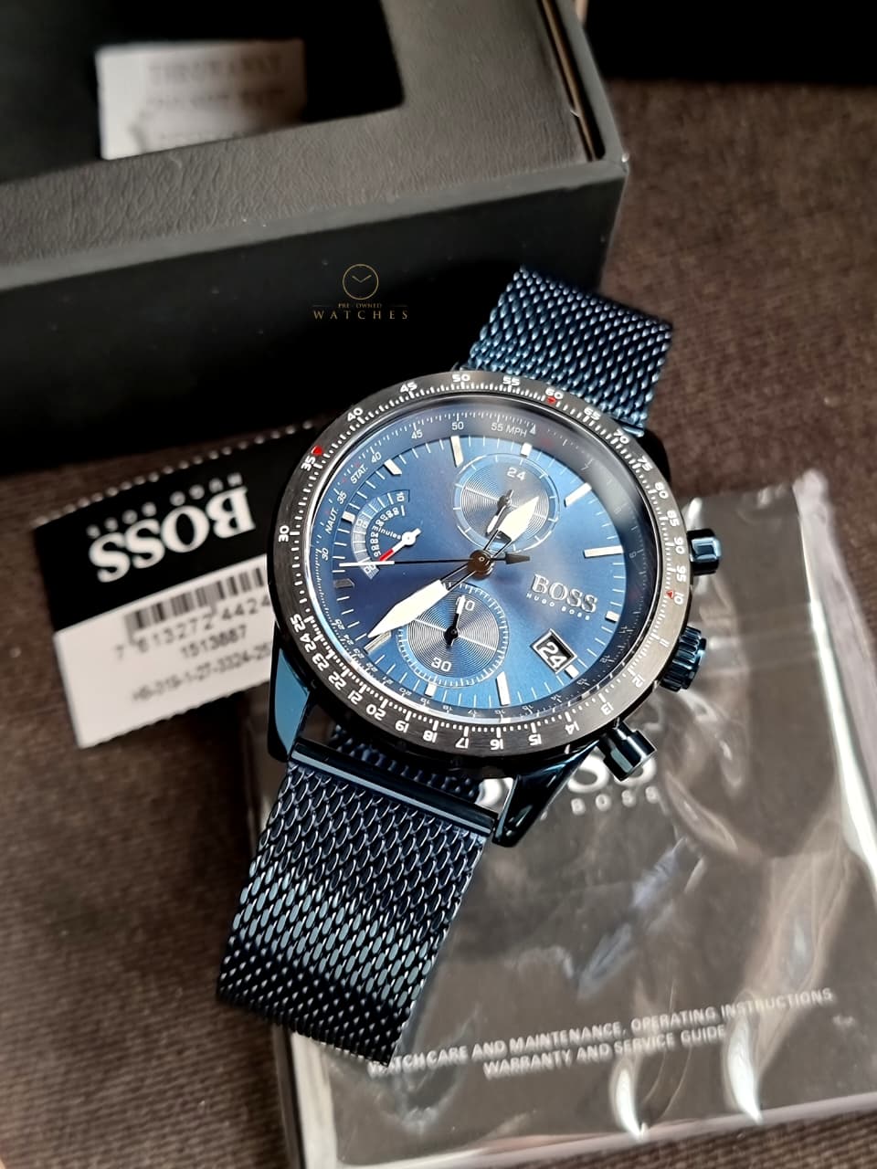 HUGO BOSS Pilot Edition Blue Mesh Bracelet Blue Dial Chronograph Quartz Watch for Gents - 1513887