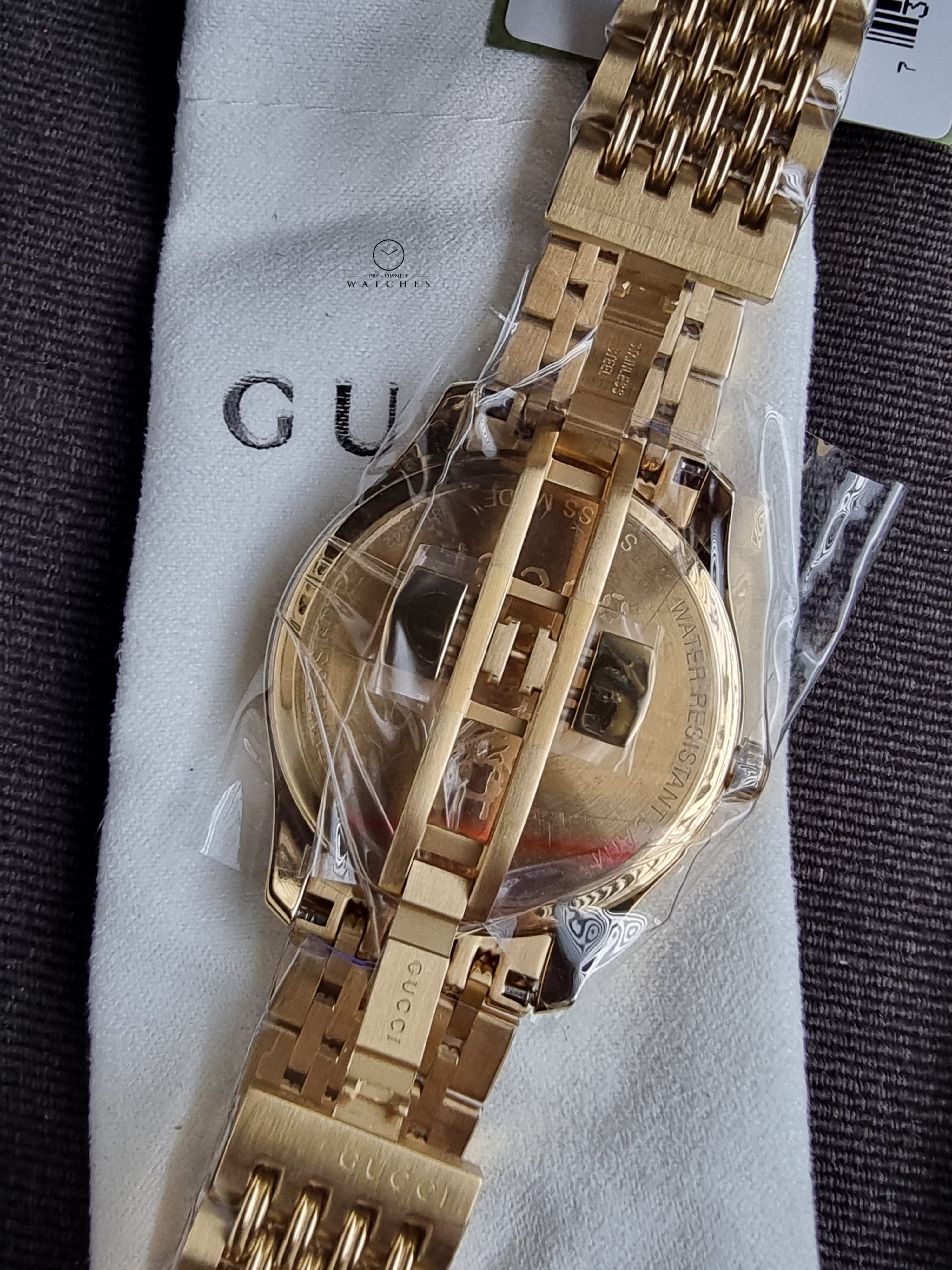 Gucci G-Timeless Gold Stainless Steel Silver 36mm Dial Quartz Watch for Ladies- YA1264155