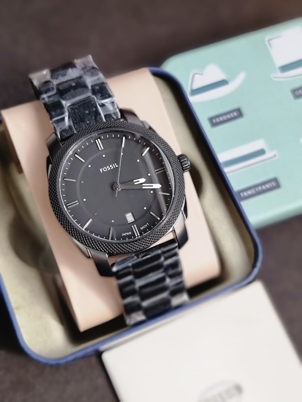 Fossil Machine Black Stainless Steel Black Dial Quartz Watch for Gents - FS4775