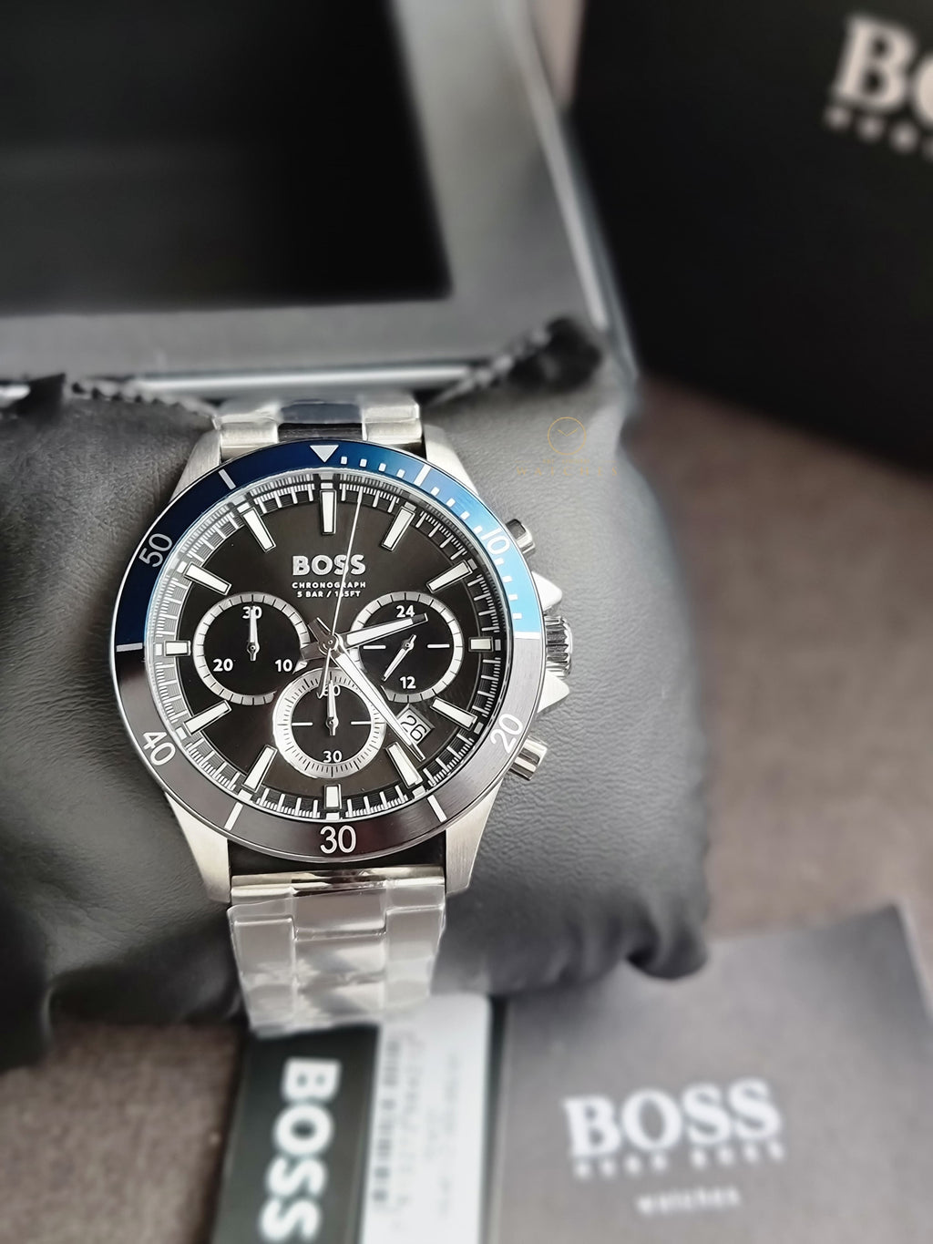 Hugo Boss Silver Stainless Steel Black Dial Chronograph Quartz Watch for Gents -1514101
