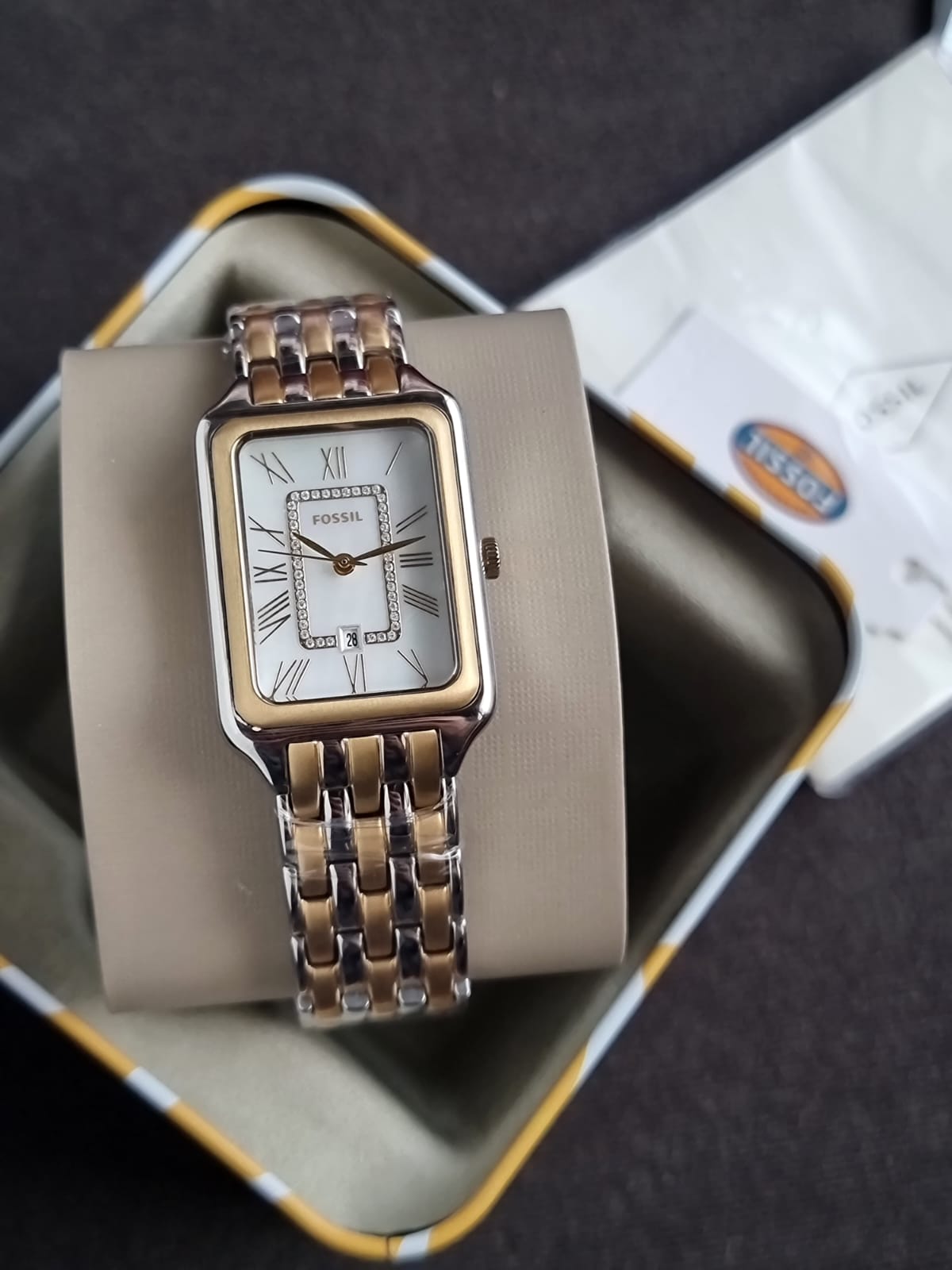 Fossil Raquel Three-Hand 26mm Date Two-Tone Stainless Steel Watch- ES5305